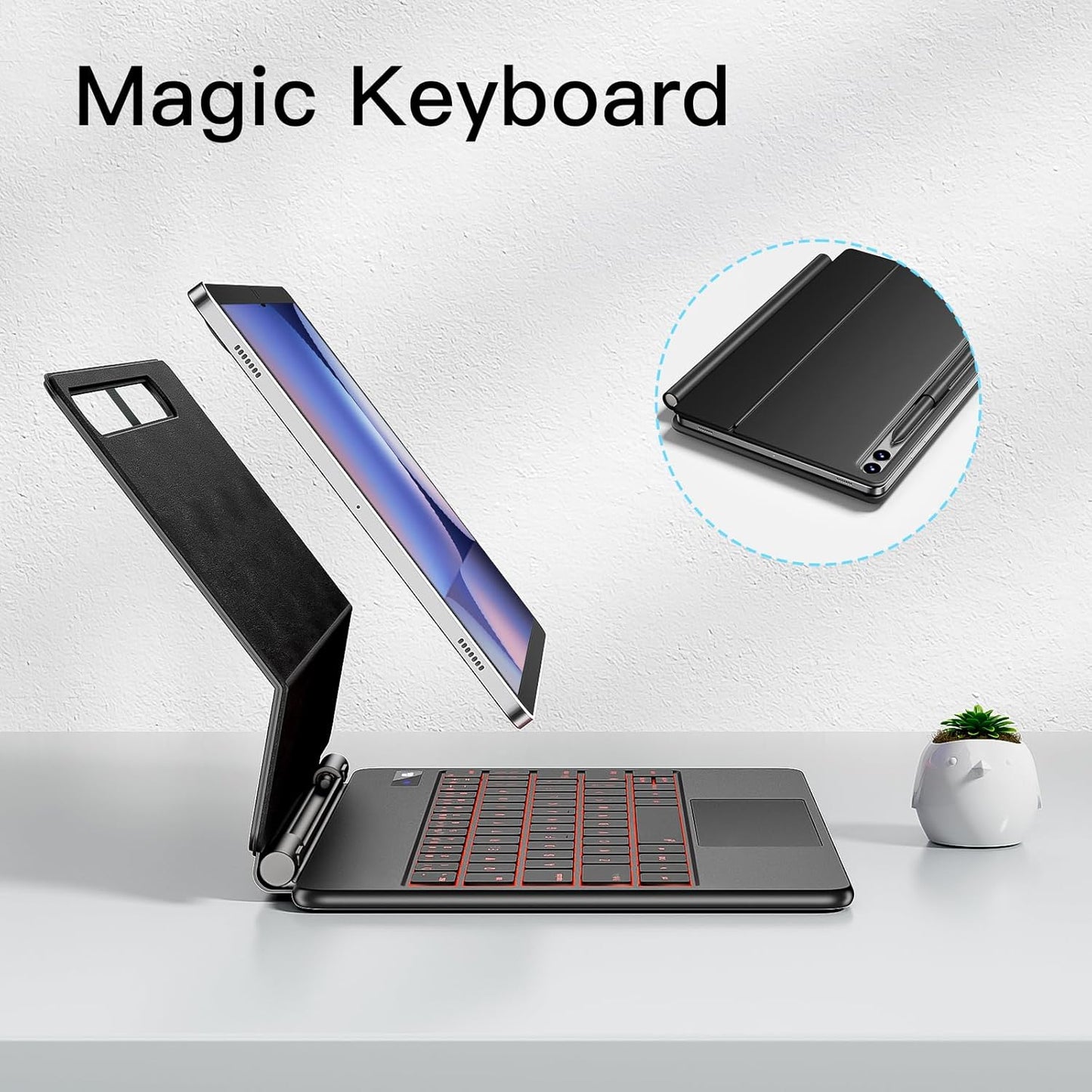 Magentic Keyboard Case for Samsung Galaxy Tab S10+/ S9+ /S9 FE+/S8+/S7+/S7 FE 12.4", 7 Color Backlit Wireless Bluetooth Magic Keyboard Case Cover Stand,Multi-Touch Trackpad,LED Power Display