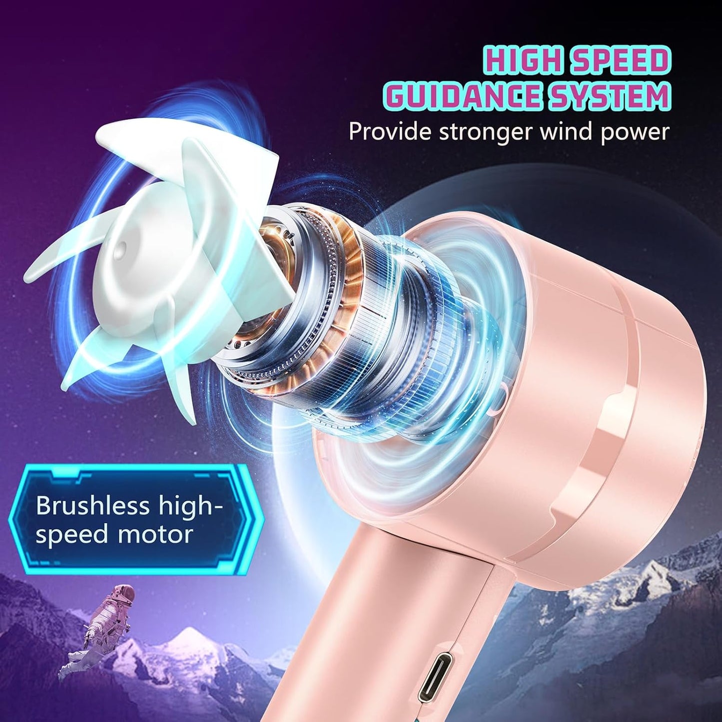 2pcs Portable Handheld Turbo Fan with 7000rpm High-Speed Motor USB Rechargeable Cooling Personal Fan 4-Speed, 4-16H Runtime, with Lanyard for Outdoor Travel, Women, Kids, Summer Gift
