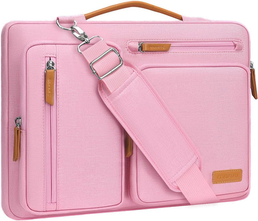 MOSISO 360 Protective Laptop Shoulder Bag,13-13.3 inch Computer Bag Compatible with MacBook, HP, Dell, Lenovo, Asus Notebook,Side Open Messenger Bag with 4 Zipper Pockets&Handle, Pink