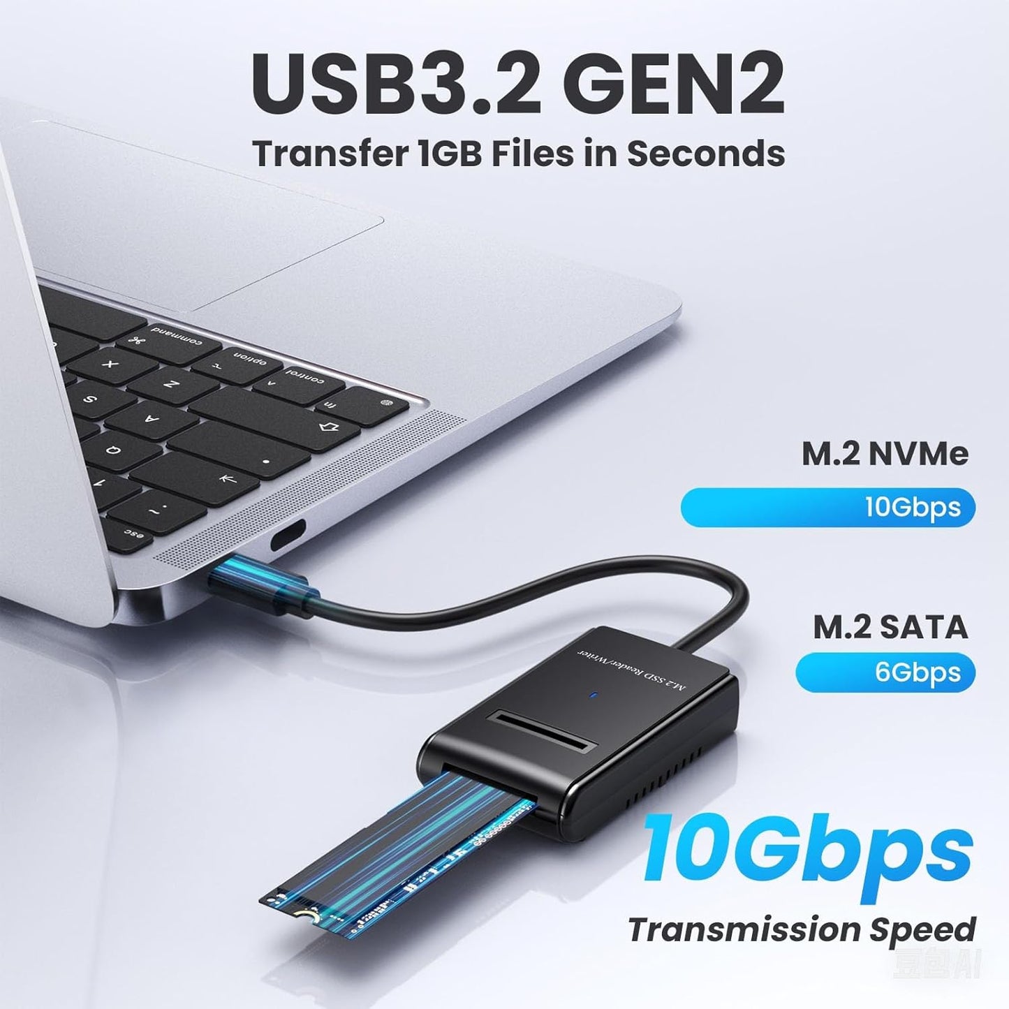 M.2 NVMe&SATA Reader,M.2 SSD to USB C Reader Adapter for (M Key, B+M Key) NVMe and SATA NGFF SSD Drives Dock Full Size 22110/2280/2260/2242/ 2230,Tool Free M.2 Drive Docking Station-Plastic