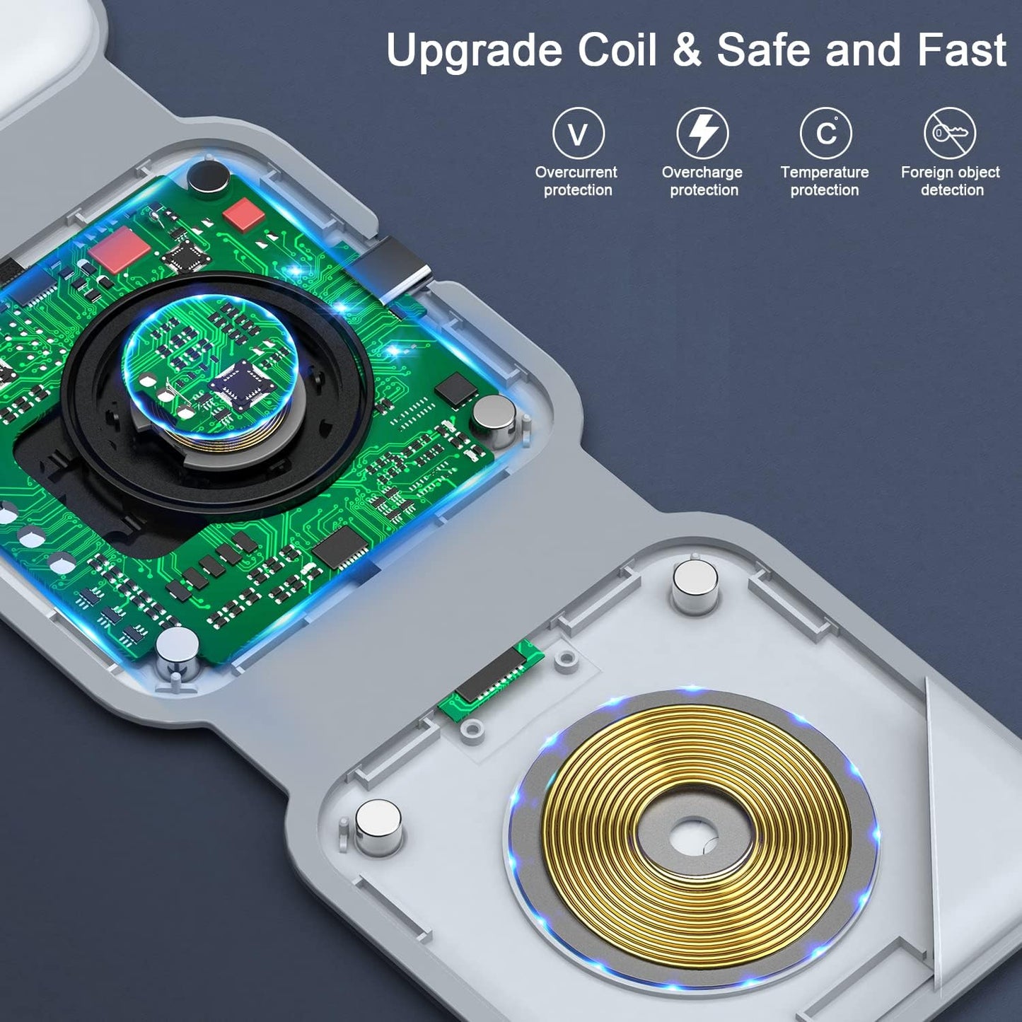 Wireless Charger 3 in 1,RTOPS Magnetic Travel Wireless Charging Station Multiple Devices,GaN 3 in 1 Charging Station,Compatible for iPhone16/15/14/13/Pro/Max,iWatch,AirPods4/3/2/Pro(Adapter Includes)