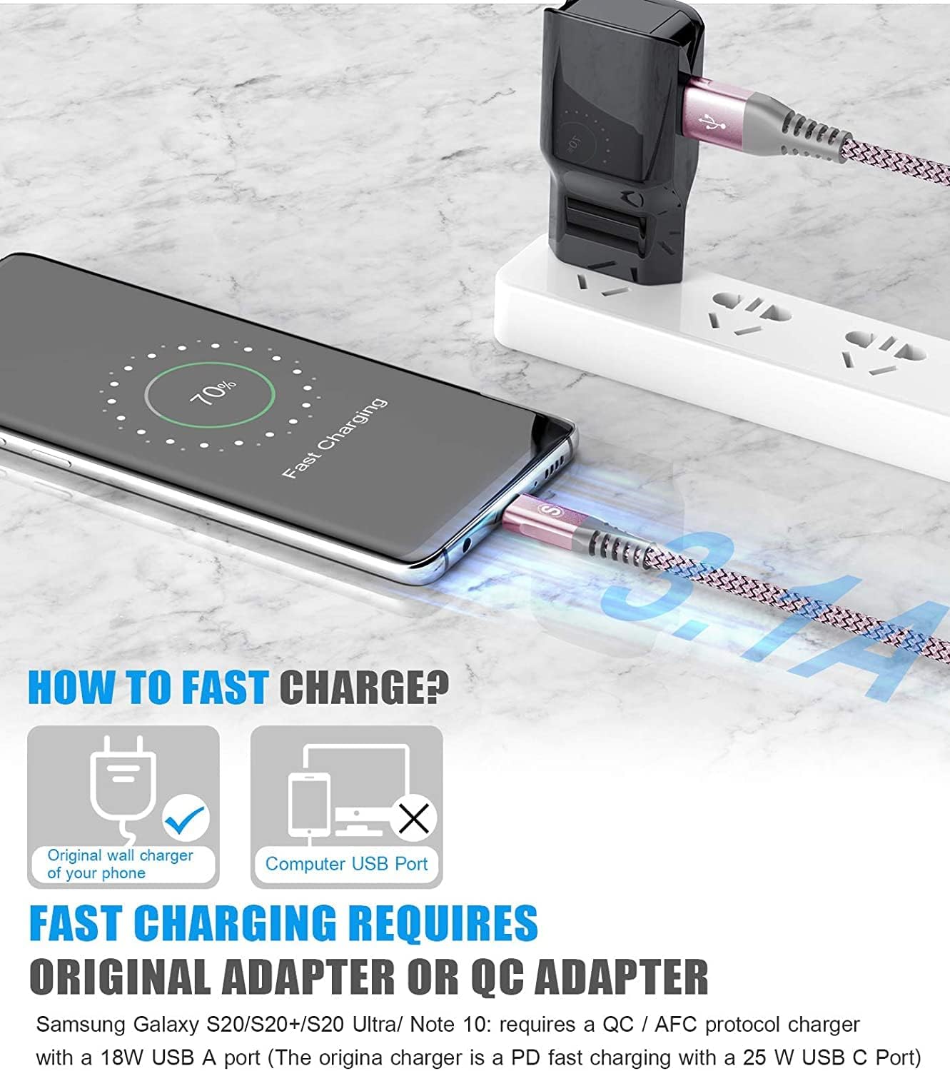 sweguard USB Type C Charger Cable [3-Pack,10ft+6.6ft+3.3ft] iPhone 16 Charger Nylon Braided Cord for iPhone 16 15 Pro Max Plus Samsung Galaxy S24 S23 S22 S21 S20 S10 Note 20 10 A54 Pixel LG Moto PS5