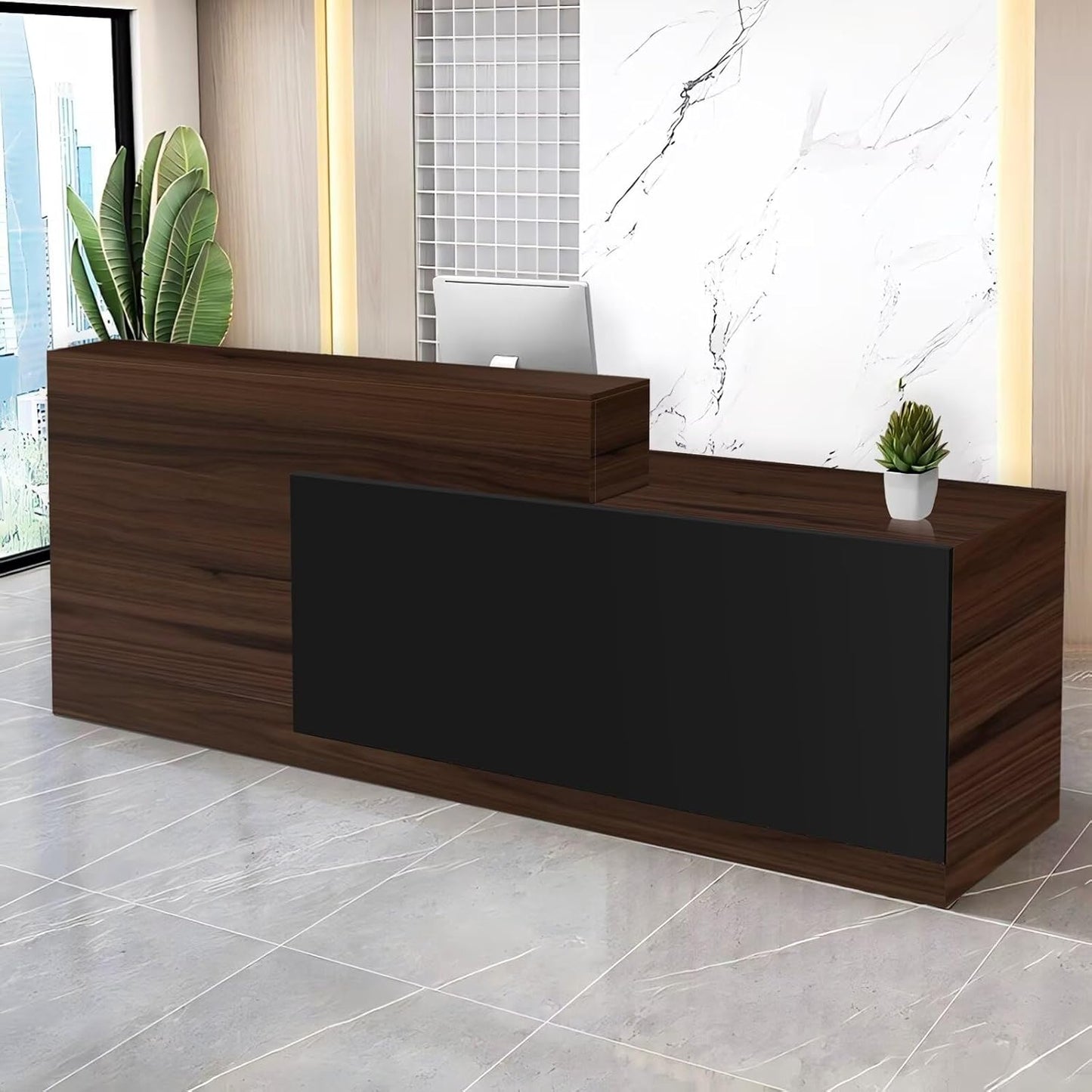 Reception Desk with Counter Modern Checkout Counter with Lockable Drawer Keyboard Tray Receptionist Desk for Office Salon Reception Table H Right 63inch/160cm