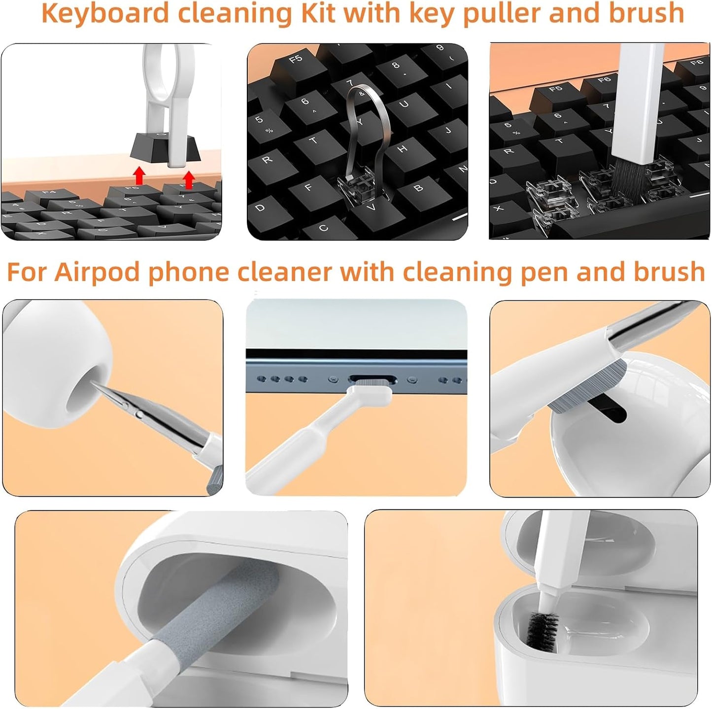 Laptop Phone Screen Cleaner Kit, Computer Keyboard Cleaning Kit, 20 in 1 Electronic Cleaning Kit with Brush and Spray Bottle for Airpods, Earbud, iPad, iPhone, Camera, Computer Cleaner (White)