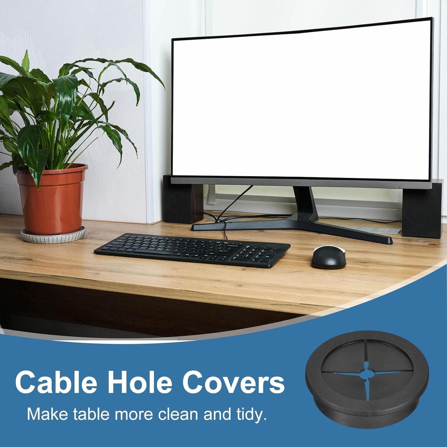 uxcell 4Pcs Cable Cord Grommet, 1-3/4"(45mm) Rubber Desk Grommets Wire Pass Through Hole Cover with Marked Cable Ties for Home Office Cable Wire Protection, Black