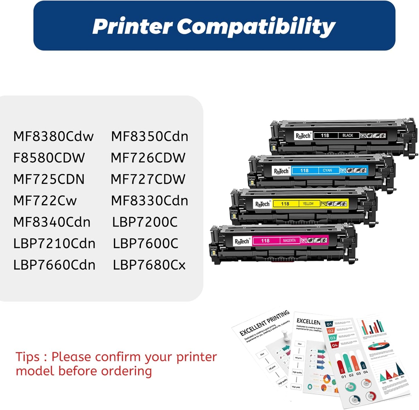 118 Toner Cartridge Black Cyan Magenta Yellow - High-Yield Remanufactured Replacement for Canon 118 CRG118 for Color Imageclass MF8580Cdw MF8380Cdw MF8350Cdn MF726Cdw LBP622Cdw MF641Cw MF644,4 Pack