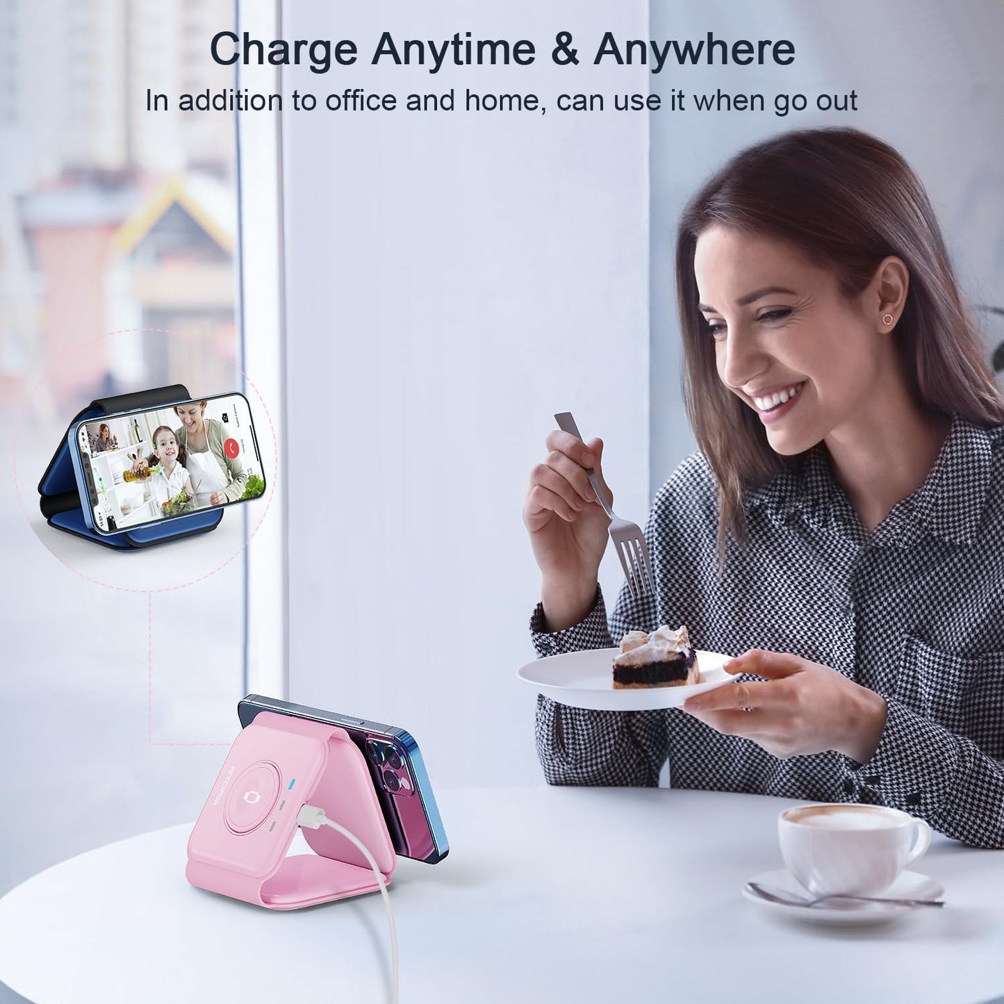 Wireless Charger 3 in 1,RTOPS Magnetic Travel Wireless Charging Station Multple Devices,GaN 3 in 1 Charging Station,Compatible for iPhone16/15/14/13/Pro/Max,iWatch,AirPods4/3/2/Pro(Adapter Includes)