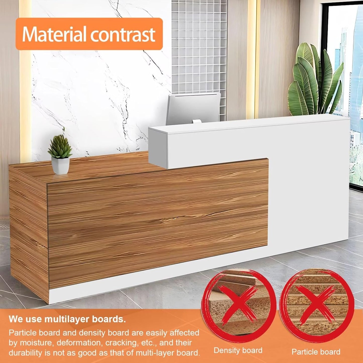 Reception Desk with Counter Modern Checkout Counter with Lockable Drawer Keyboard Tray Receptionist Desk for Office Salon Reception Table Q Left 59inch/150cm