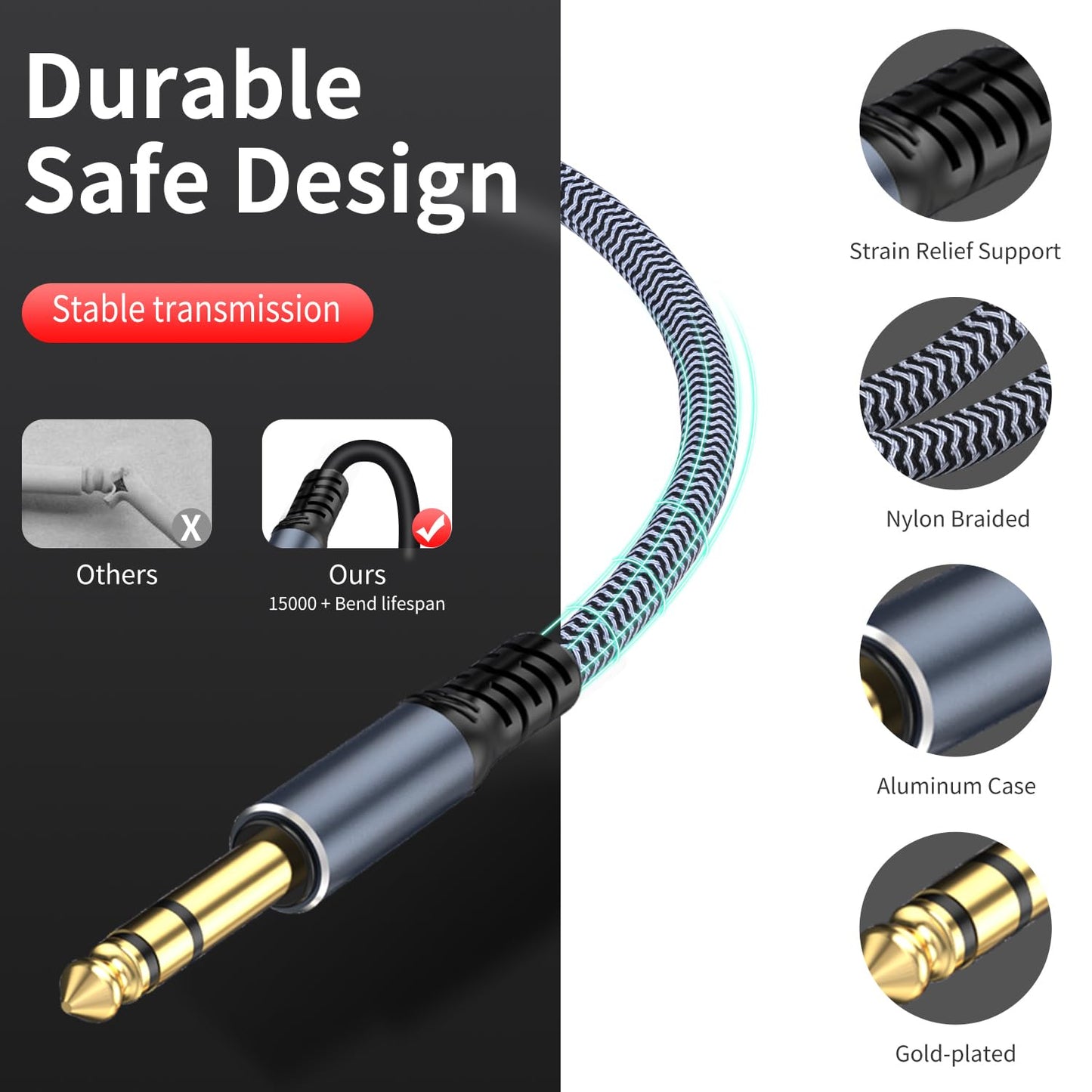 1/4 inch Extension Cable 20ft, 1/4" inch Male to Female Stereo Guitar Extension Cable