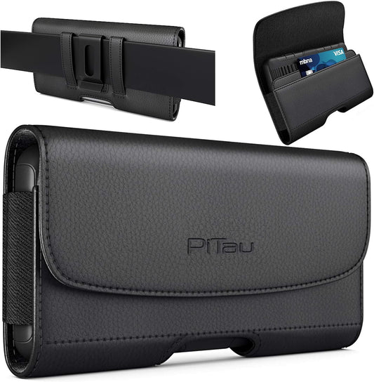 PiTau Holster for iPhone 16 & Pro 16e 15 15pro 14 14pro 13 13pro 12 12pro, Samsung Galaxy S25 S24 S23 S22, Cell Phone Belt Holder Case with Clip, ID Card Pouch Protective Cover for Men, Black Medium
