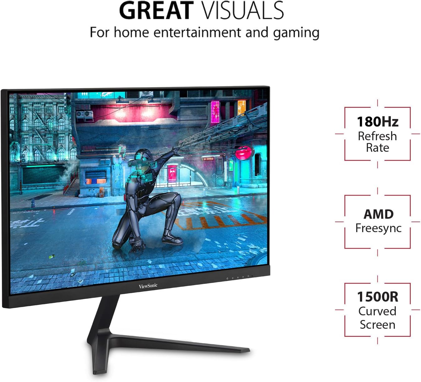 ViewSonic VX2418C 24 Inch 1080p 1ms 180Hz Curved Gaming Monitor with FreeSync Premium, Eye Care, HDMI and DisplayPort
