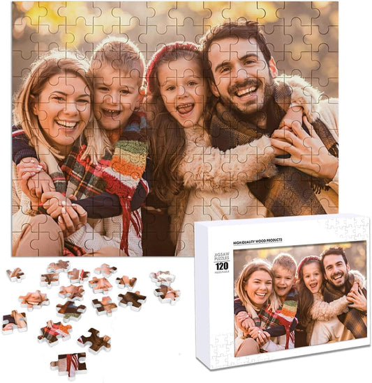 Custom Puzzle, Customize Puzzles from Photos with 120/200/300/500/1000 Pieces, Personalized Wooden Jigsaw Puzzle Gifts for Family, Adults, Christmas, Wedding, Pet