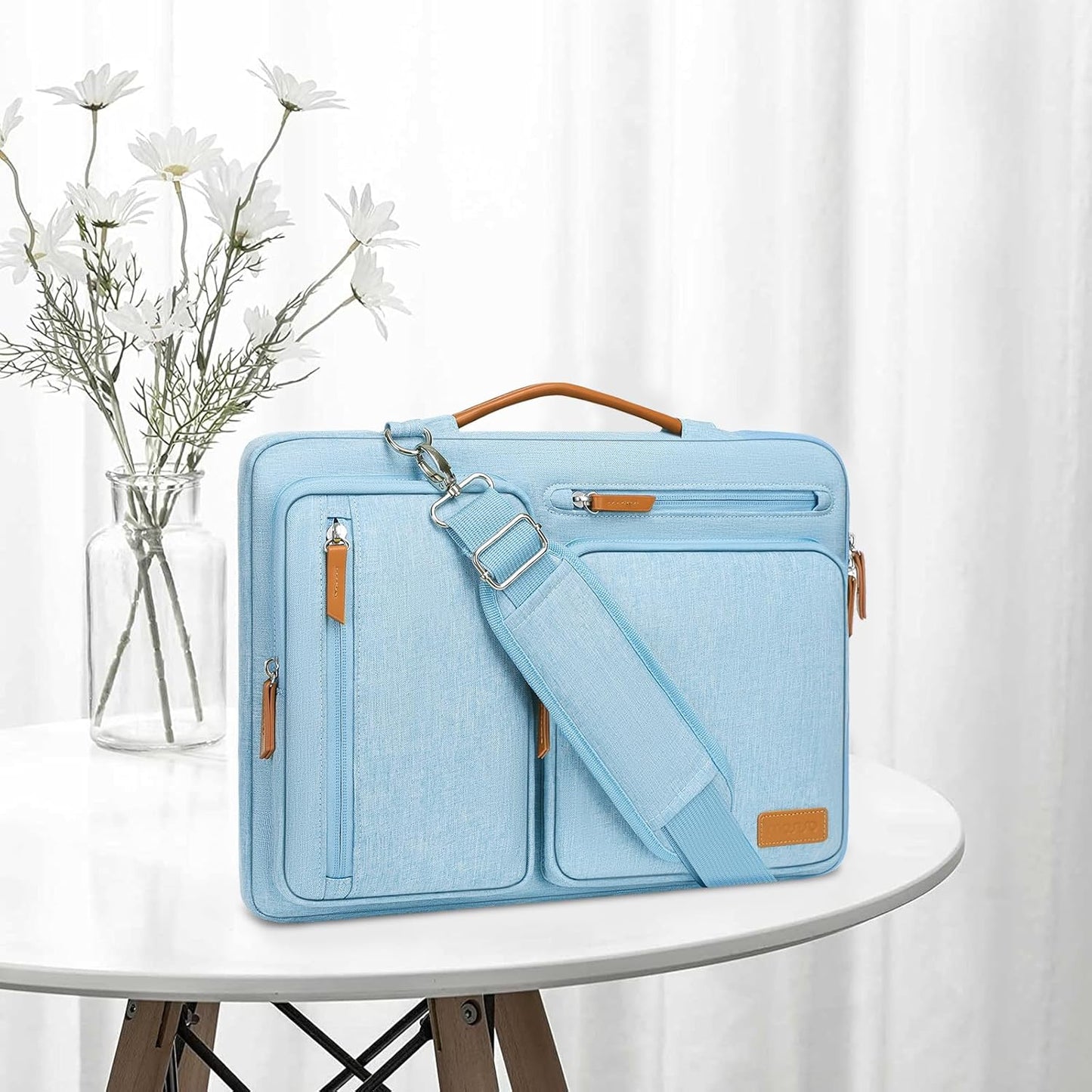 MOSISO 360 Protective Laptop Shoulder Bag,13-13.3 inch Computer Bag Compatible with MacBook, HP, Dell, Lenovo, Asus Notebook,Side Open Messenger Bag with 4 Zipper Pockets&Handle, Air Blue