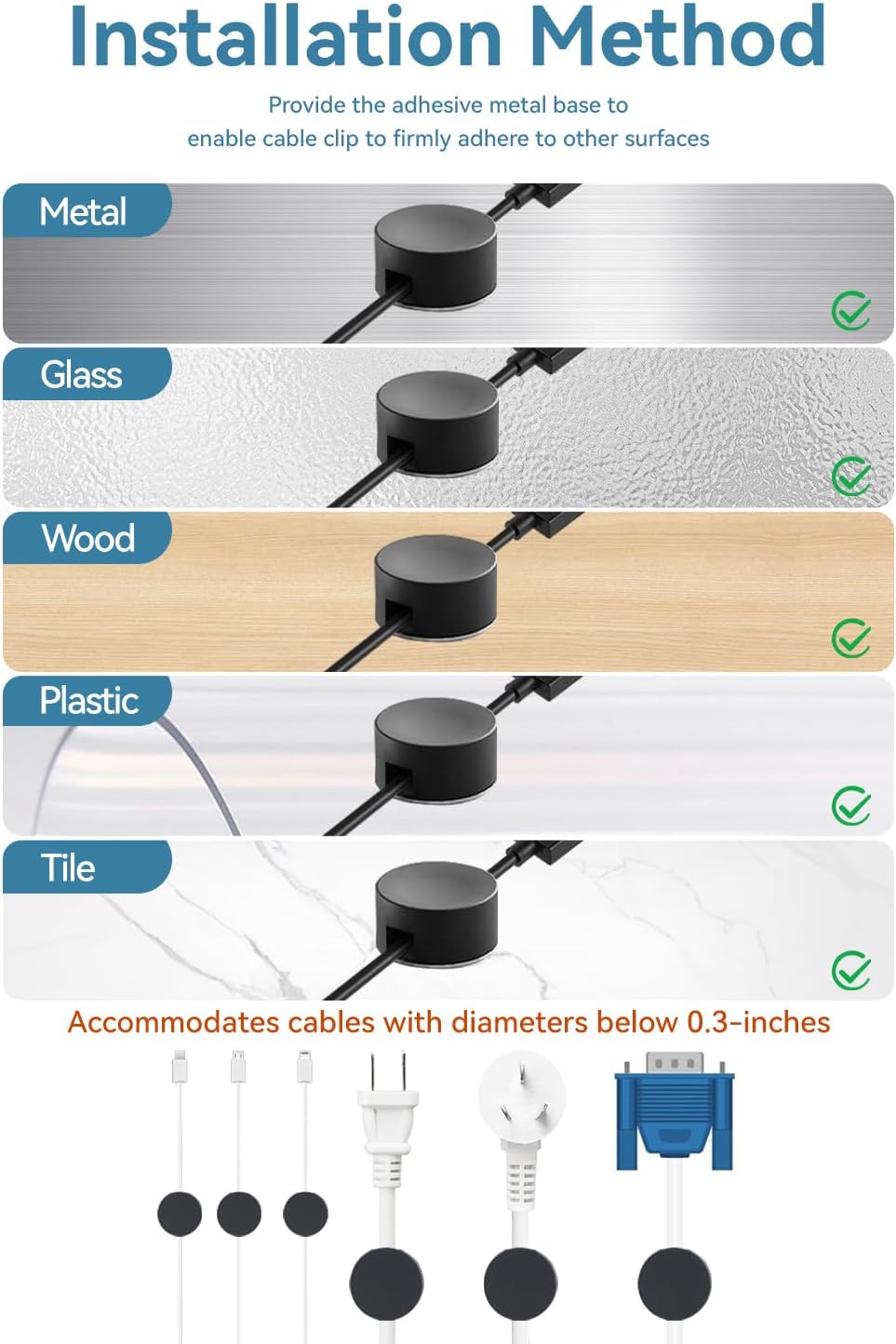 Maveek Magnetic Cord Clips Black, Silicone Cord Organizer Magnet Cable Holder Charging Cable Management Cord Keeper with Adhesive Metal Disc (5 Piece, Large Size)