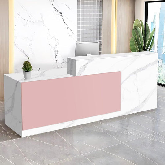 Reception Desk with Counter Modern Checkout Counter with Lockable Drawer Keyboard Tray Receptionist Desk for Office Salon Reception Table P Left 71inch/180cm