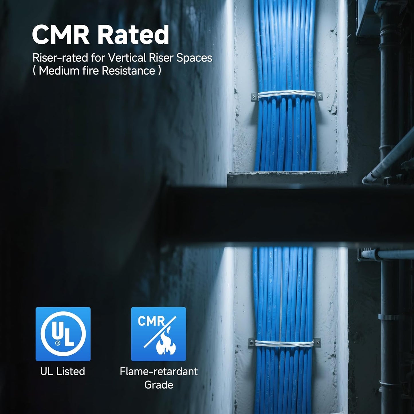 Cable Matters [UL Listed] 10Gbps in-Wall Riser Rated (CMR) 23AWG Bare Copper Cat6 Ethernet Cable - 300ft, Cat 6 Ethernet Cable Spool, Cat 6 Cord Bulk, Black