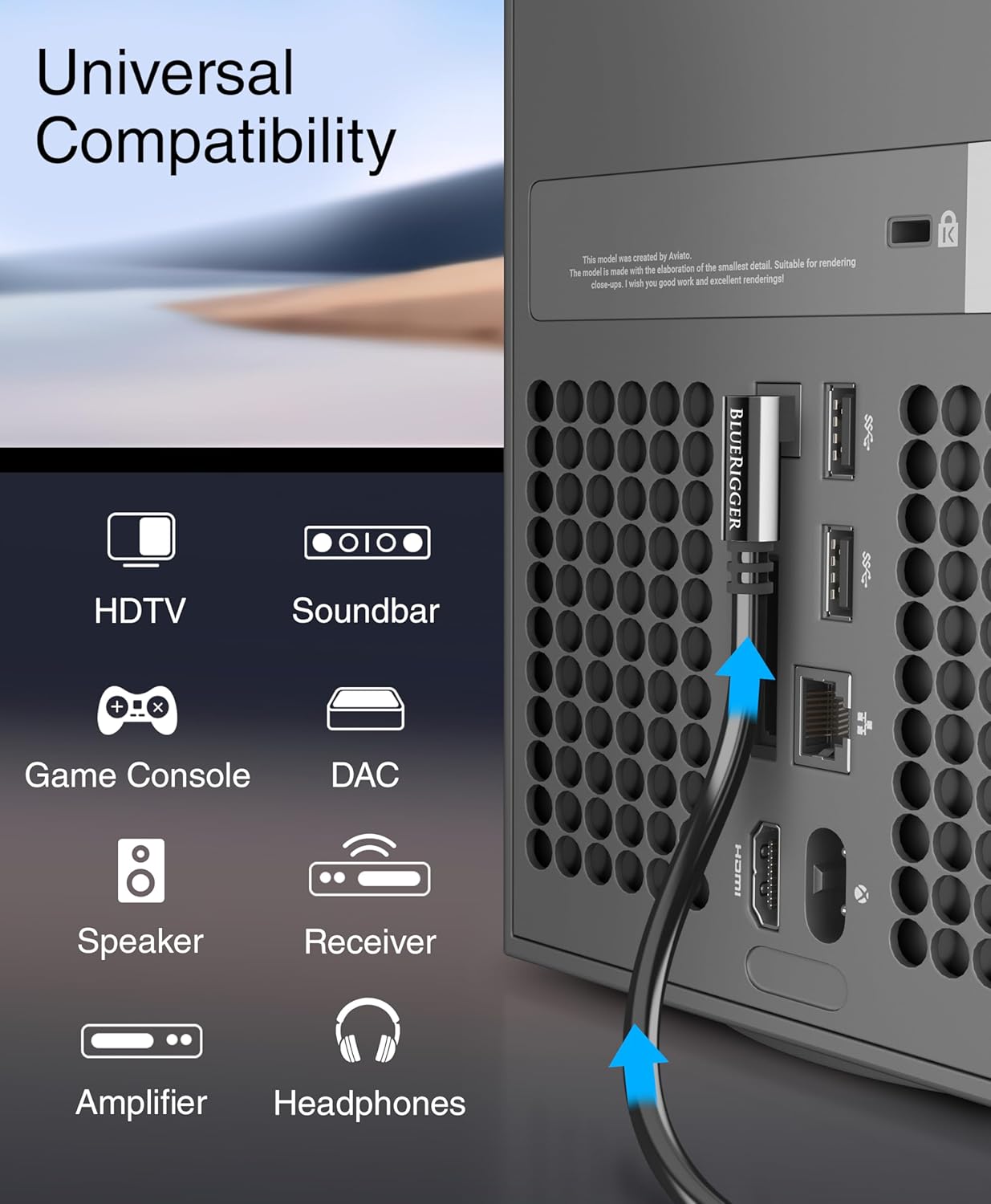 BlueRigger Optical Audio Toslink Cable - 6FT (90 Degrees Optical Cable for Soundbar, 360 Degree Rotatable Right Angle, S/PDIF Digital Toslink) - Fiber Optic Compatible with HDTV, Game Console, DVR