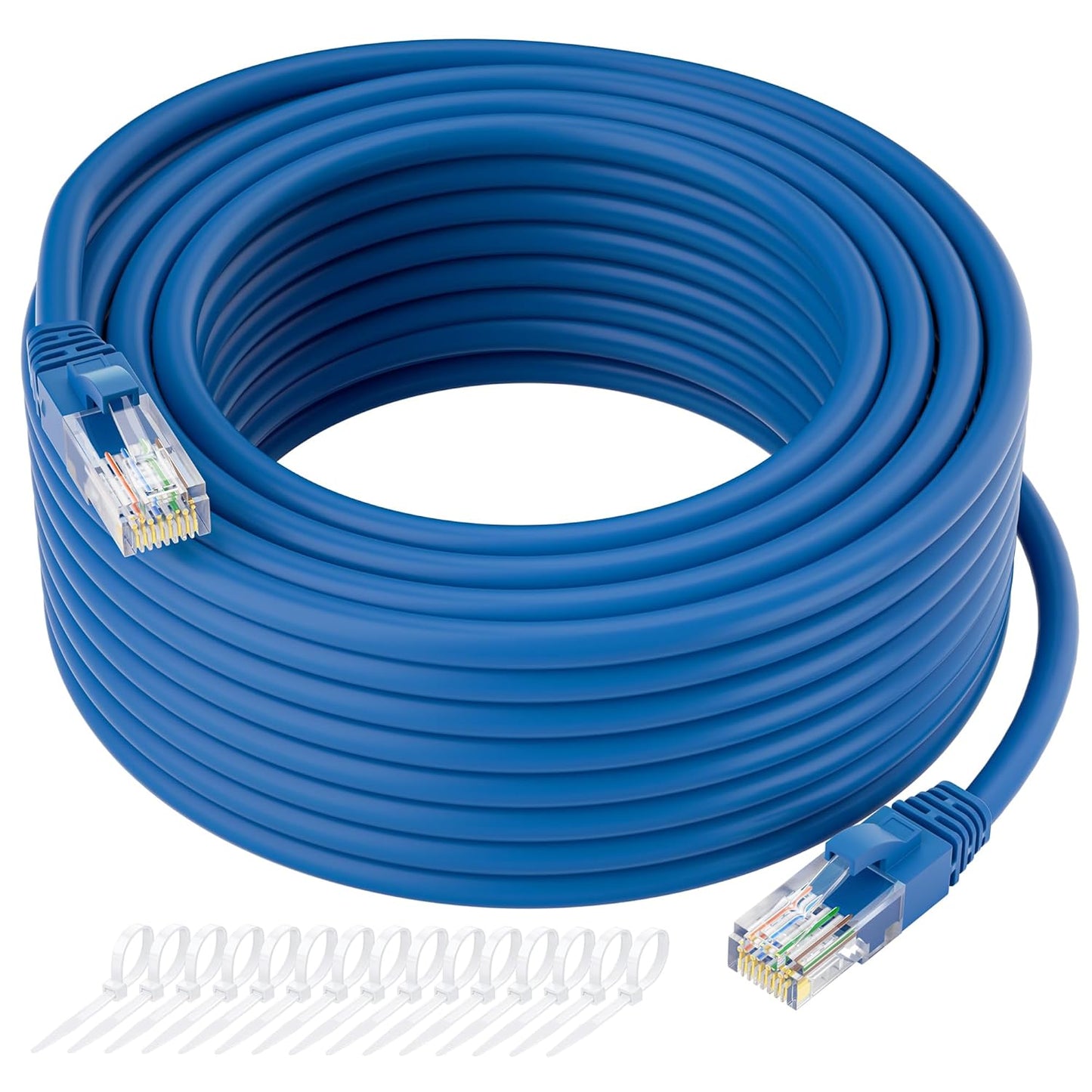 Cat5e Ethernet Cable 200 FT, Cat 5e Internet Cable, Blue Snagless Patch Cord, Flexible, Network, LAN, PoE, Standard RJ45 Connector for PC, Server, Router, Modem, TV, PS5 - with 15 Cable Ties