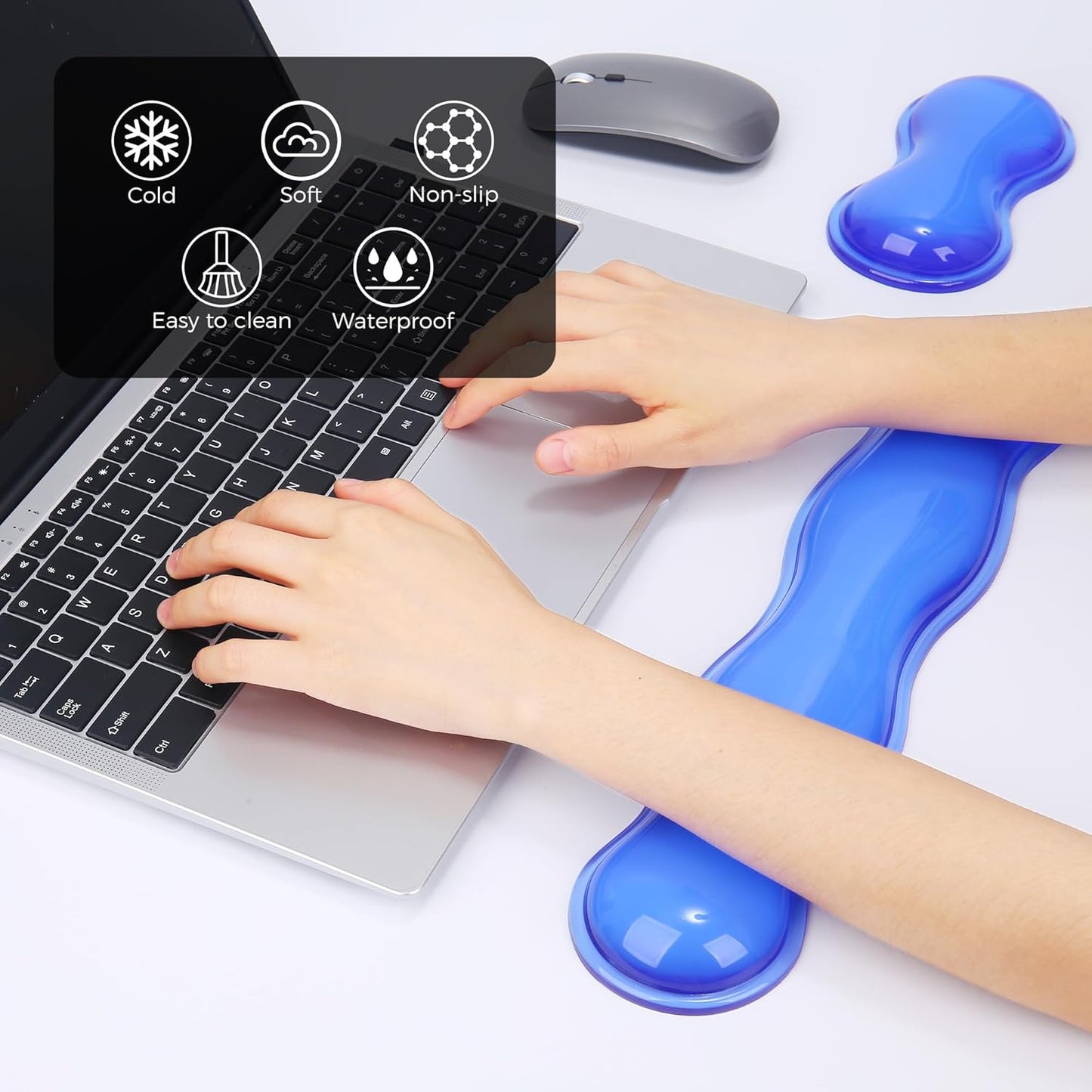 Gel Wrist Rest for Keyboard and Mouse, Wrist Rest for Keyboard, Mouse Wrist Support, Pain Relief, Cool Touch, Non-Skid, Keyboard and Mouse Wrist pad Set