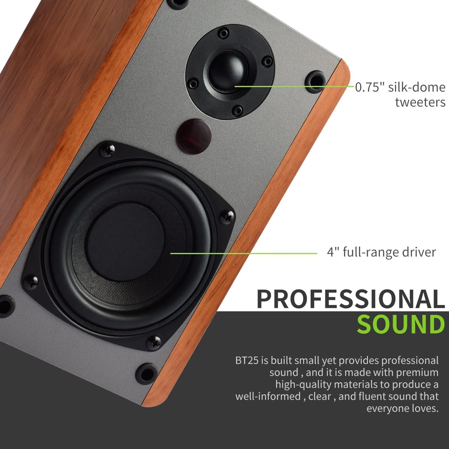 SINGING WOOD BT25 (2024 Version) Bluetooth Active Bookshelf Speakers for with Optical Aux inputs Subwoofer Line Out for PC, TVs, Turntable, Wooden Enclosure,80W - Beach Wood