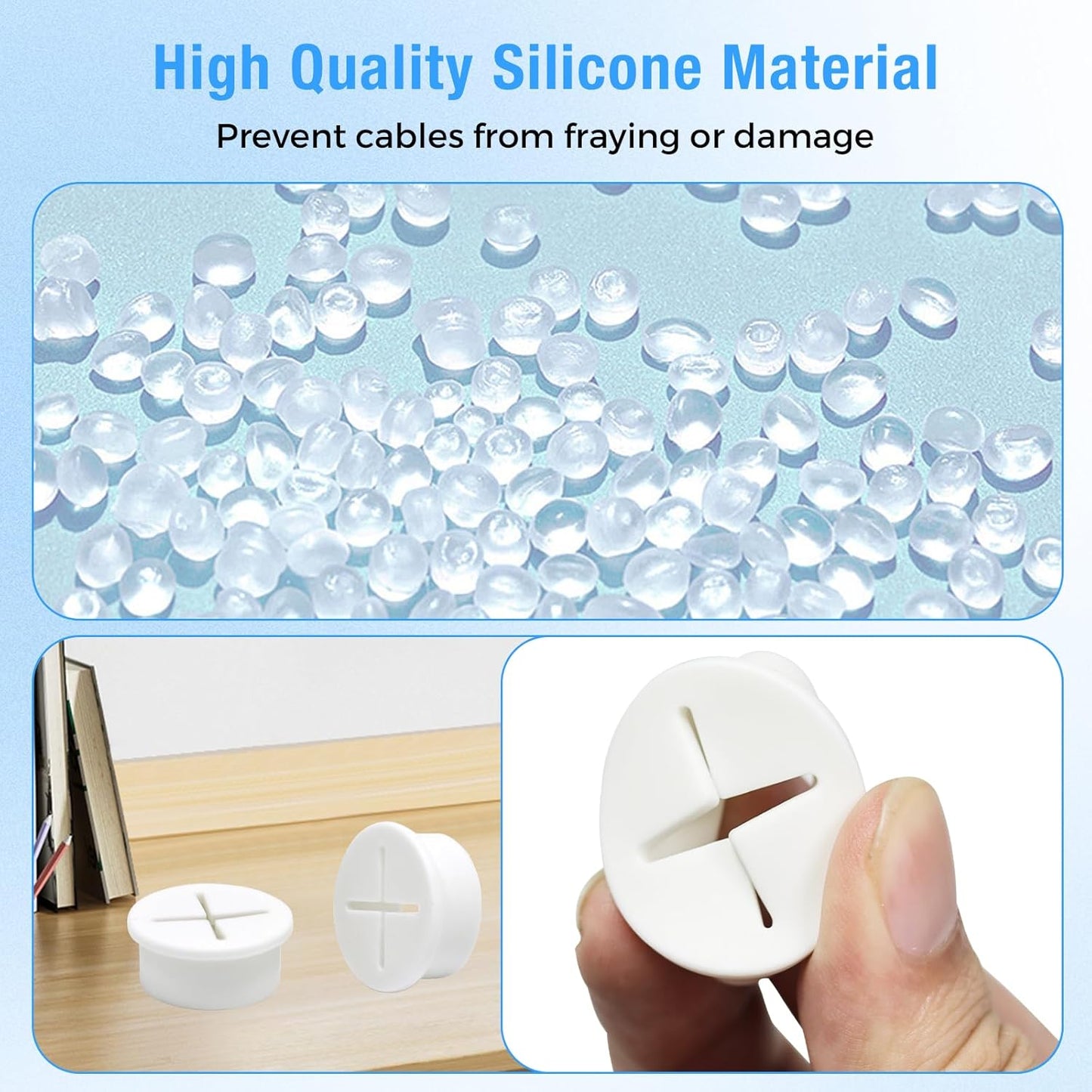 Desk Grommet, 3/4 in 20 mm Silicone Rubber Grommets, White Desk Hole Cover for Cables, Flexible Wall Cord Pass Through Grommet for Office Table Computer Home Furniture Wire Organizer-15 Pcs