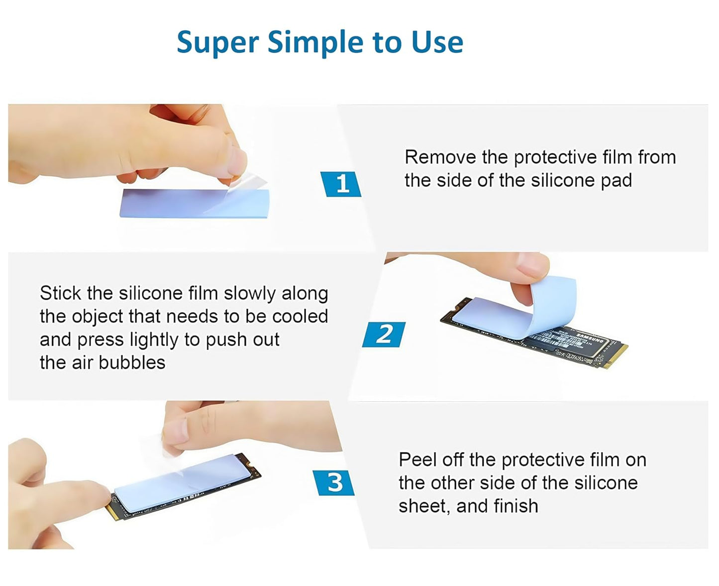 A ADWITS [ 6-Pack ] Thermal Conductive Silicone Pads, Soft Safe Simple to Apply for SSD CPU GPU LED IC Chipset Cooling -Blue