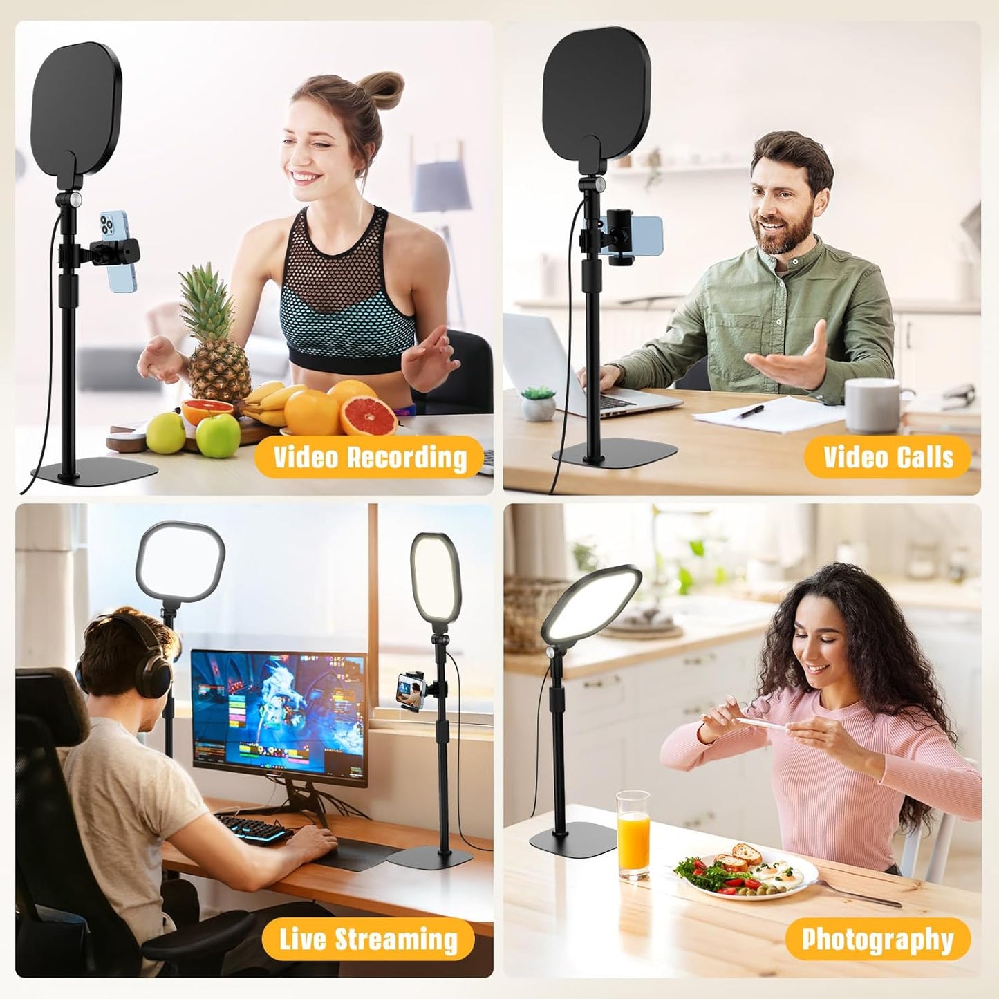 2 Packs Video Conference Lighting Kits, Dimmable Desk Ring Light with Stand and Phone Holder, Computer Laptop Light for Zoom Meeting, Video Calls, Live Streaming, Podcasting, Video Recoring