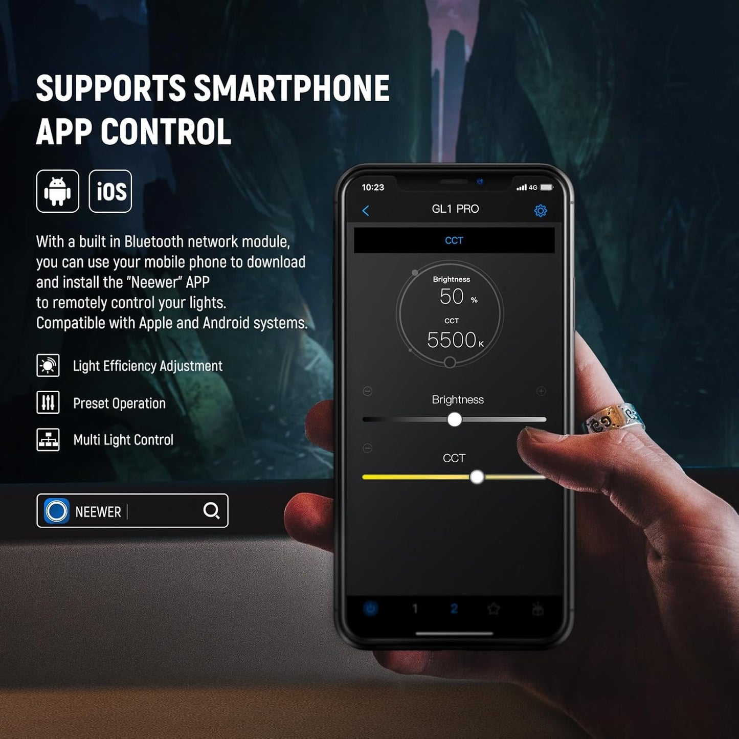 NEEWER GL1 PRO 15.5" Key Light Streaming Light, Video Light with 2.4G PC/Mac iOS/Android APP Control, 2800LM LED Panel Light with Desk Clamp Compatible with Elgato Stream Deck for Gaming Zoom, Silver