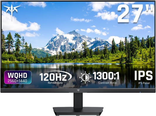 KTC 27 Inch Computer Monitor - QHD (2560 x 1440) Display, Up to 120Hz Monitor, IPS Panel, 123% sRGB, HDMI 2.0 x 2 & DP 1.4 x1, Adaptive Sync, Eye-Friendly Screen PC Monitors for Work Gaming, H27D9