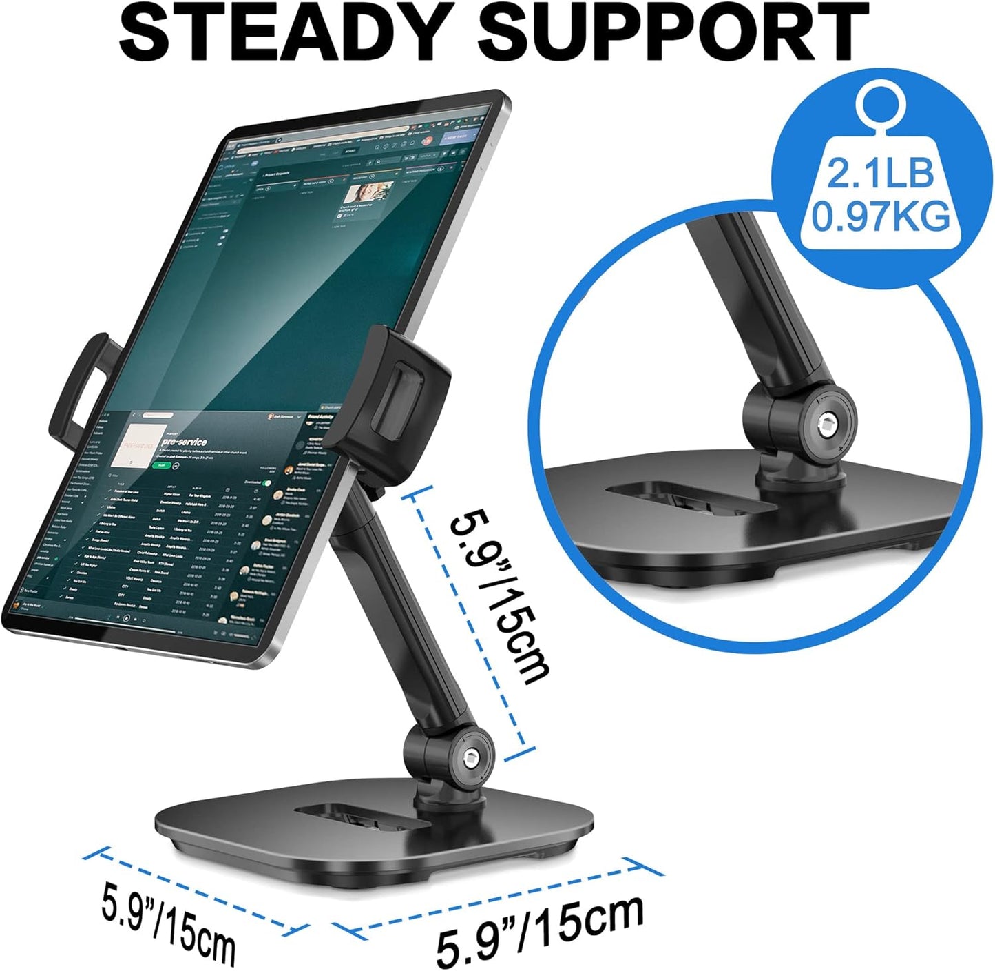 AboveTEK Upgraded Desktop Tablet Stand, 360° Swivel Tablet & Phone Desk Mount Holders for Any 4.7''-13.5'' Display iPad/Cell Phones, Stylish & Sturdy Stands for Store Office Showcase Reception (Black)