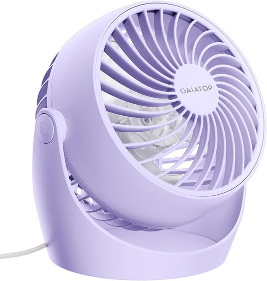 Gaiatop Desk Fan, 5-Inch Portable Electric Table Desktop Air Circulator Fans, Small but Powerful with 3 Speed 360° Adjustable Tilt for Cooling Home Dorm Office Bedroom Bathroom Kitchen, Purple