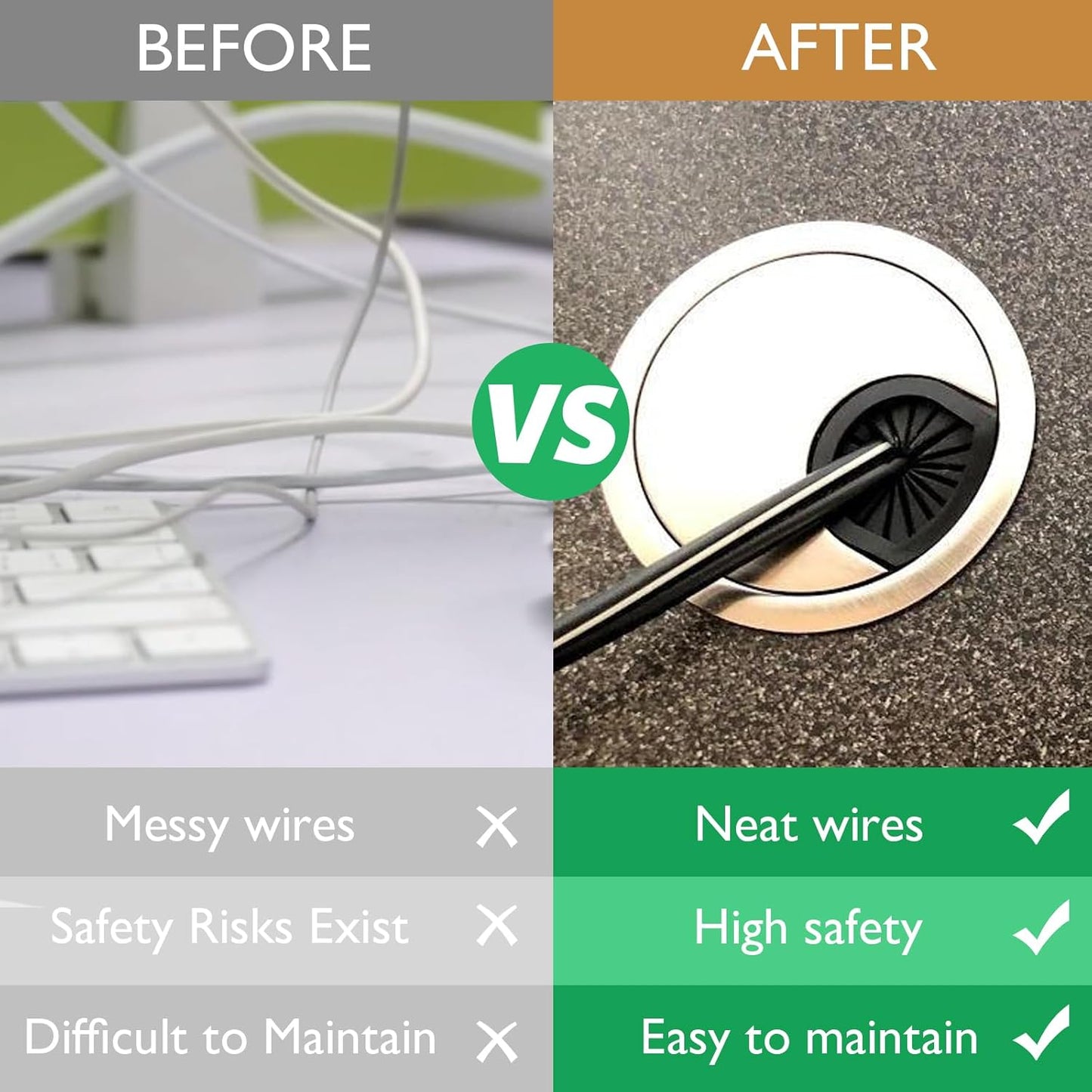 1 Pcs Desk Grommet 2-1/16" / 53 mm, Desk Cord Hole Cover, Cable Grommet Metal Zinc Alloy Materilal, Desk Hole Grommet for Home & Office Pc, Detachable Cable Cord Organizer-Bright Silver