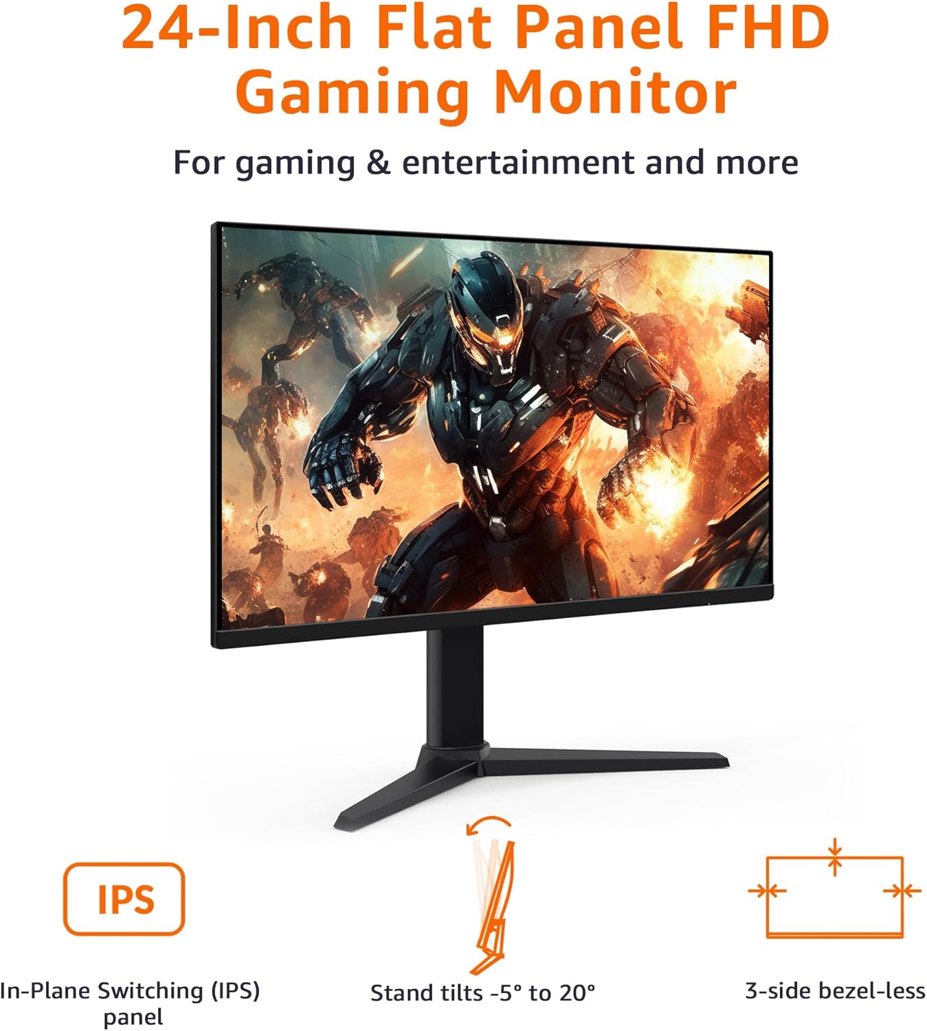 Amazon Basics 24 inch Gaming Monitor, FHD 1080P, 165Hz, VESA Compatible, Adaptive sync, 1ms Response, Black