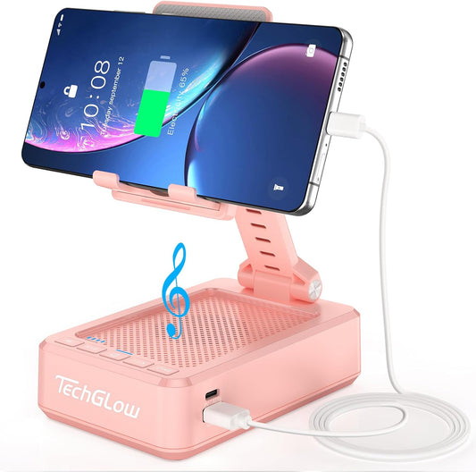 TechGlow Gifts for Men Women Foldable Cellphone Stand with Bluetooth Speaker and Power Bank Birthday Gift Idea for Mom Dad Cool Gadget Tech Gifts-Pink
