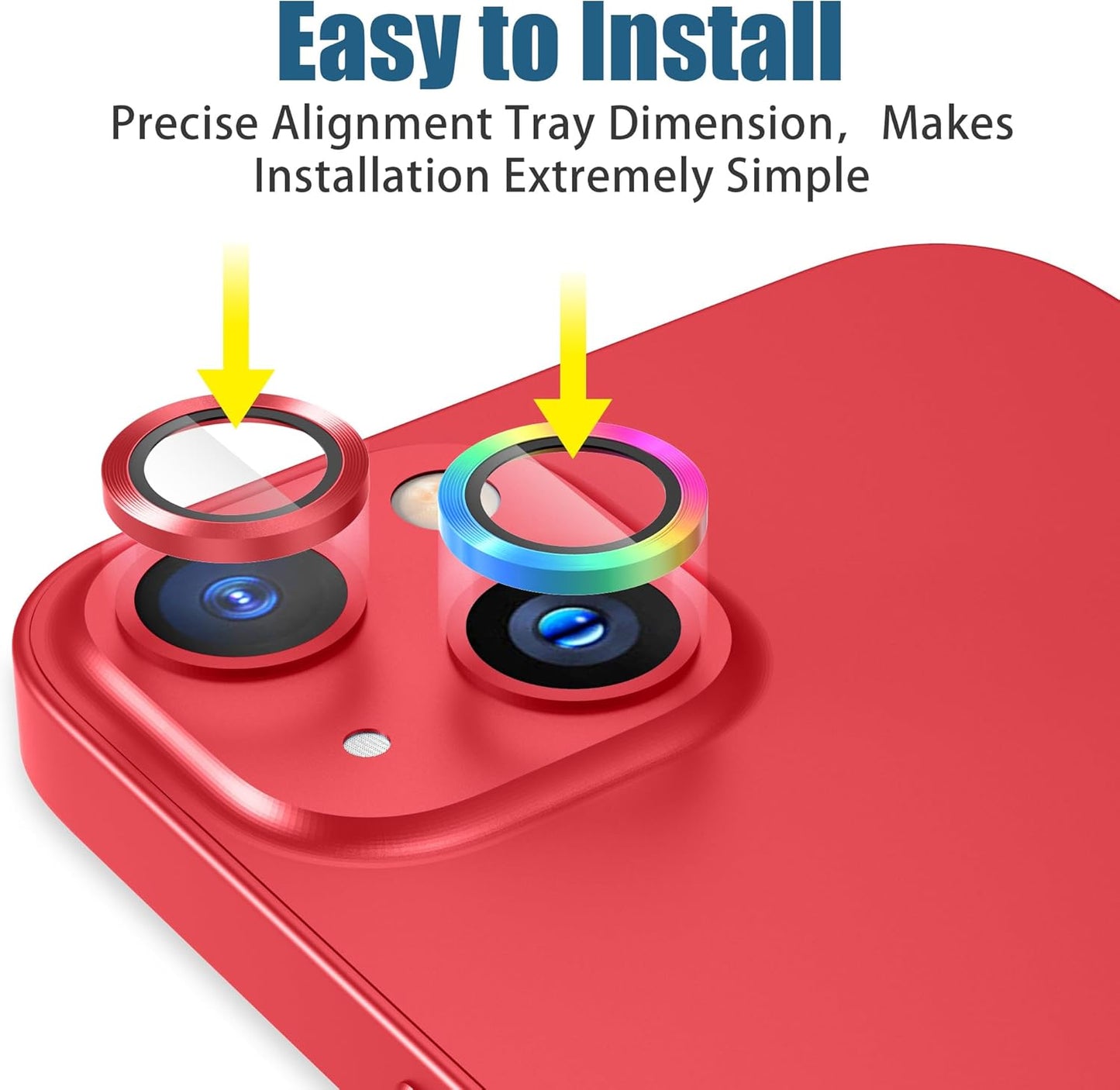 AGVEE 3+3 6 Pack for iPhone 14 6.1" / 14 Plus 6.7" Camera Lens Cover Protector, Metal Ring 9H Tempered HD Glass Camera Cover Protector Film, Red