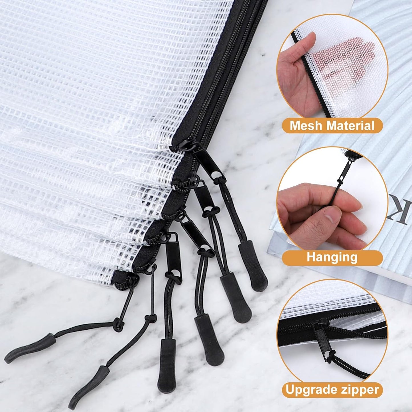 24pcs Mesh Zipper Pouch Puzzle Storage Bags A3 17x12 Inches Large File Bags Black Reusable Zipper Pouches for Organizing, Classroom Board Game Organization