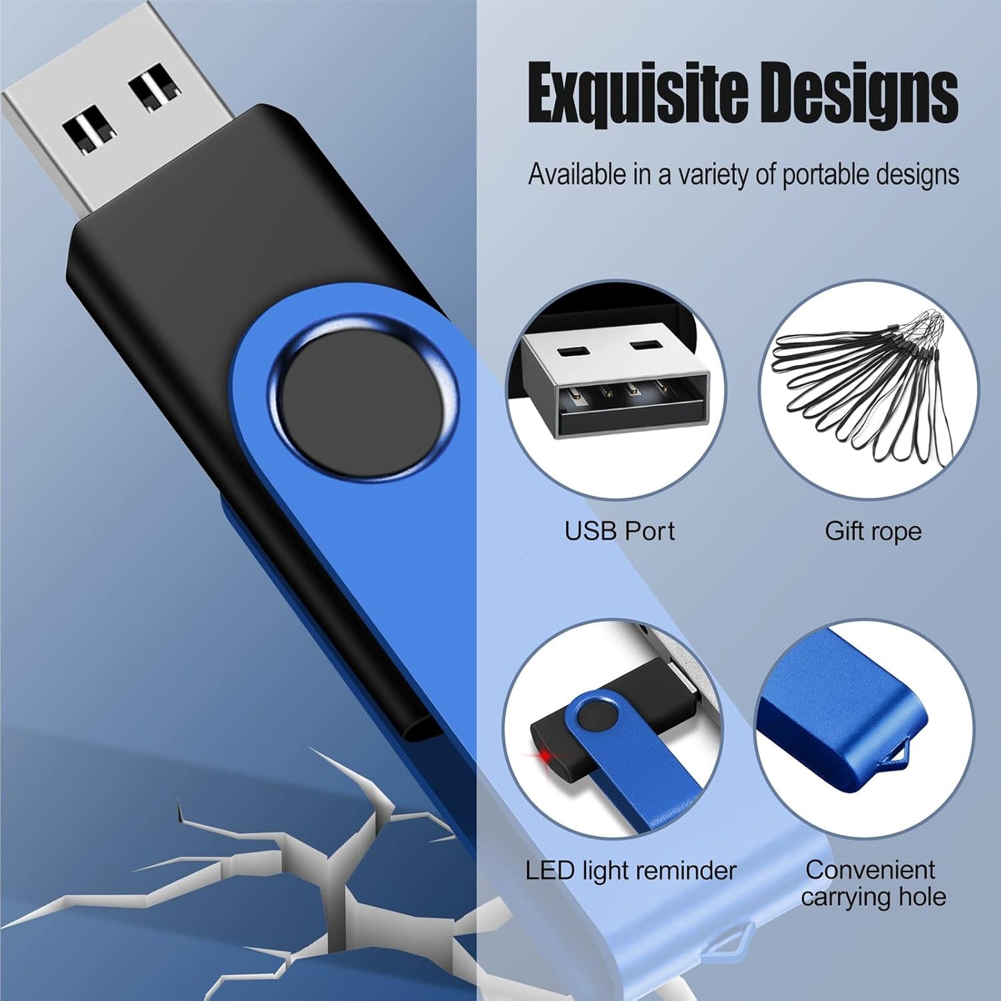 EASTBULL Flash Drive Bulk 2GB USB 20 Pack with Lanyards USB 2.0 Thumb Drive Bulk Memory Stick Swivel Pen Drive for Storage and Backup 2 GB 20 Pack, Blue