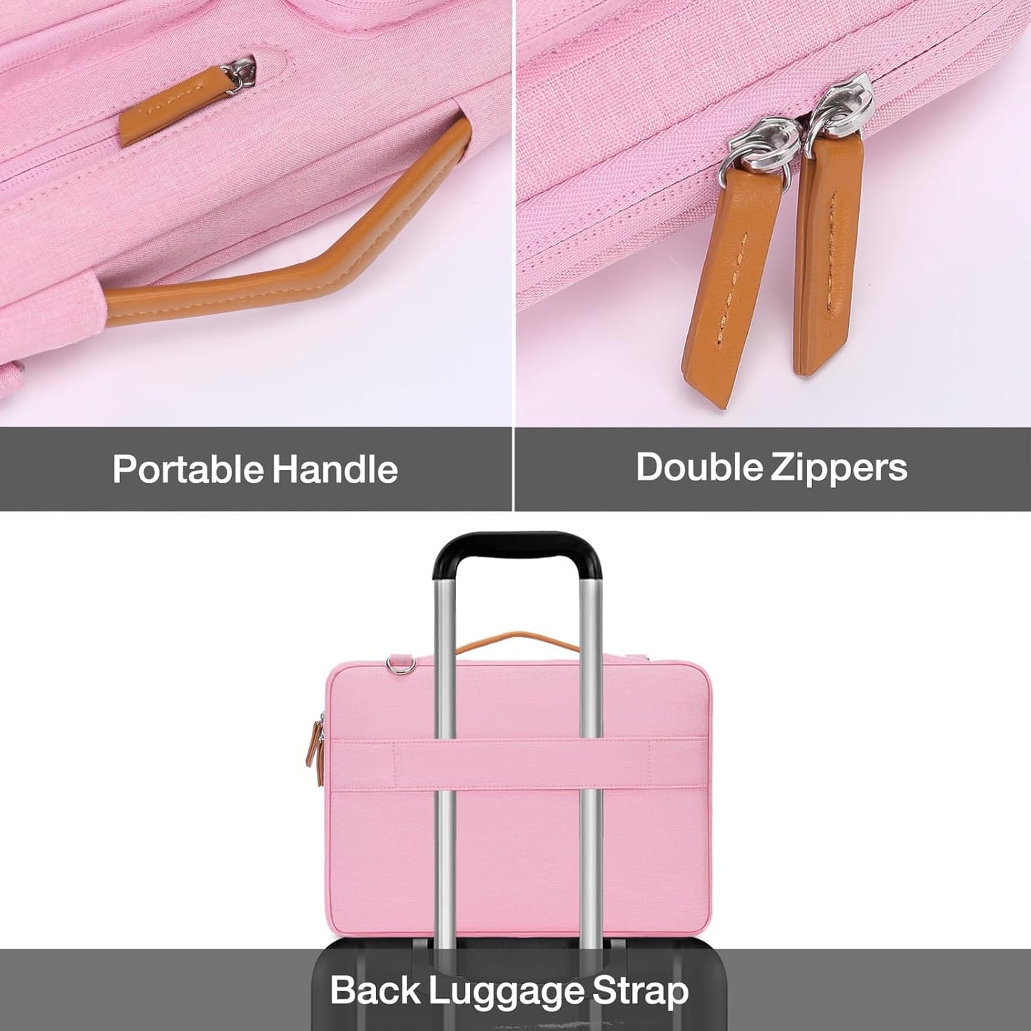 MOSISO 360 Protective Laptop Shoulder Bag,13-13.3 inch Computer Bag Compatible with MacBook, HP, Dell, Lenovo, Asus Notebook,Side Open Messenger Bag with 4 Zipper Pockets&Handle, Pink