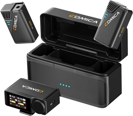 COMICA BooMax Wireless Lavalier Microphone System, 32-Bit Float Mic with 32GB Internal Recording, Touchscreen, Noise Cancellation, Dual Lapel Mics for iPhone, Android, DSLR, Camera, Video, Streaming