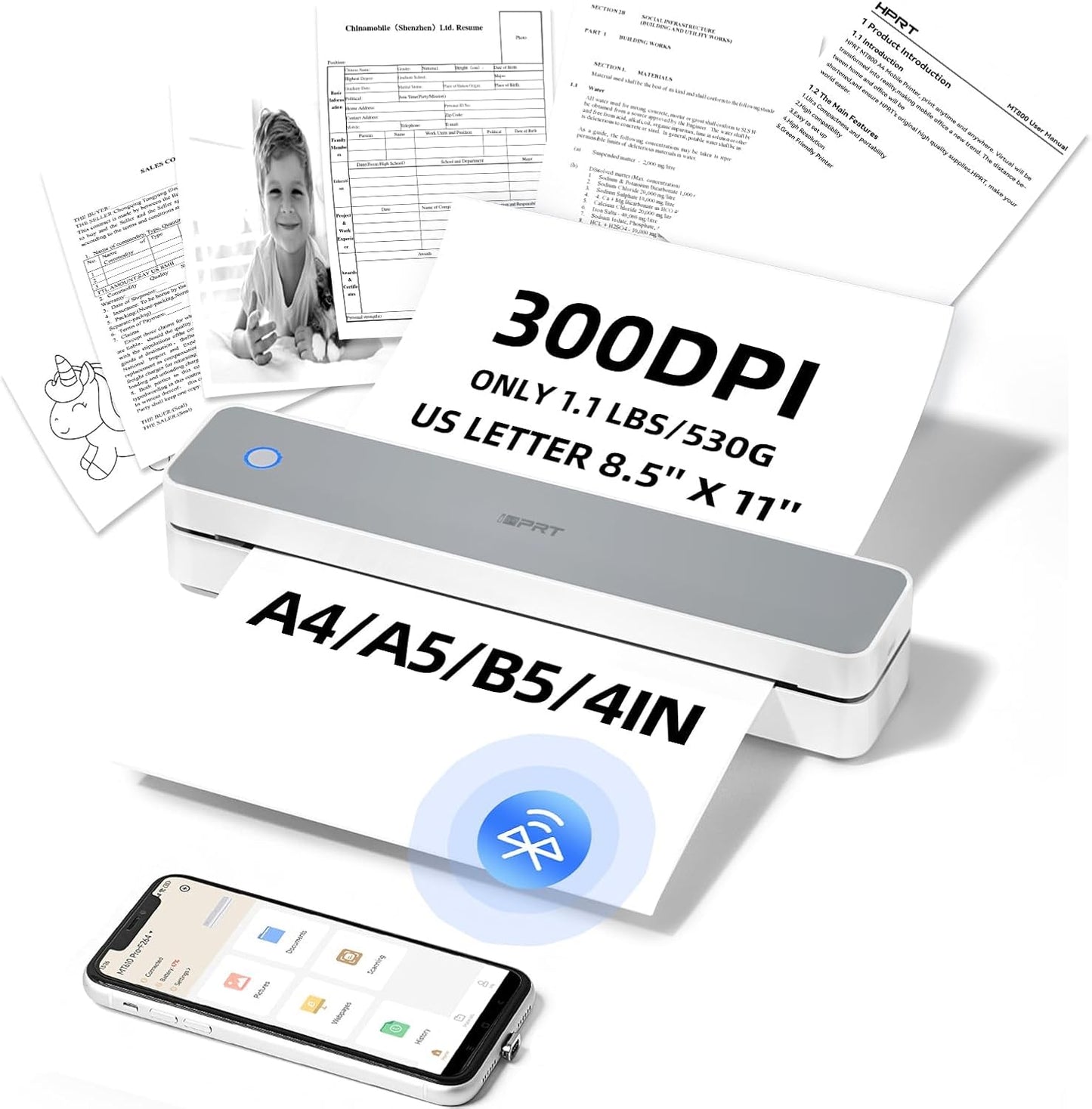 iDPRT Portable-Printer Wireless for Travel, 300DPI Inkless-Thermal-Printers for Home Use, Office, Supports 8.5" x 11"&A4&A5(Cannot Print Color Only Supports Thermal Paper)