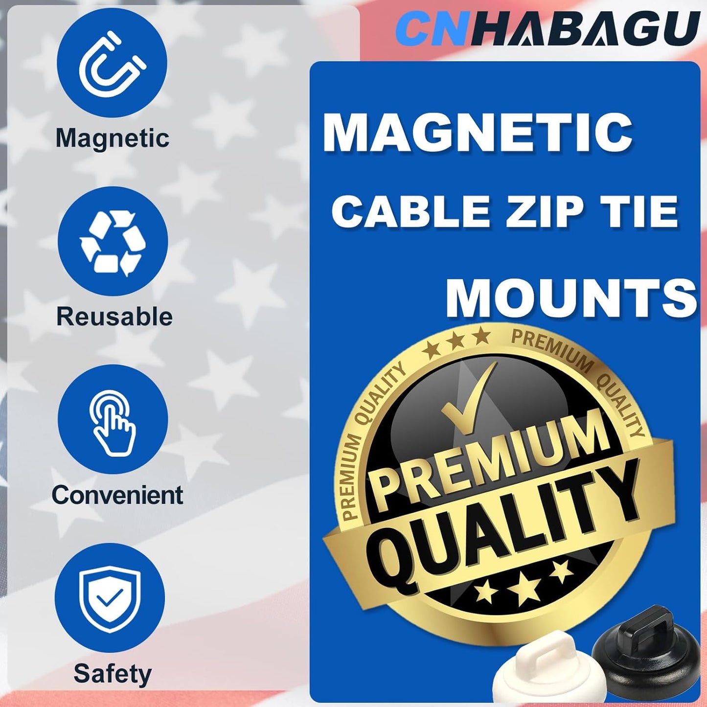 Magnetic Cable Zip Tie Mounts Clips Multipurpose Zip Ties Mount Base Holder Black Wire Cable Holder Mount Wire Clips Management for Home Office Marine Electrical Wiring (Black, 20 Piece)