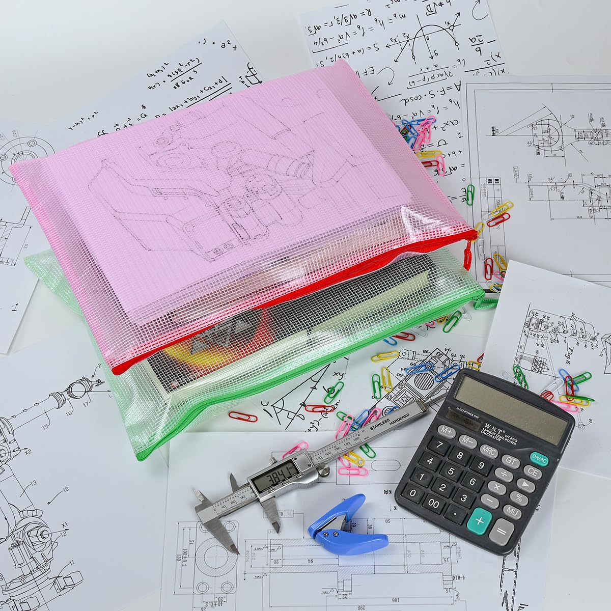 AUSTARK 20Pcs Board Games Storage Bags, PVC Mesh Zipper Pouches, Zippered File Bags, Plastic Waterproof Storage Bags for Office School Home Travel Cosmetic (B4 Size 15 x 11 Inches, Multicolored)