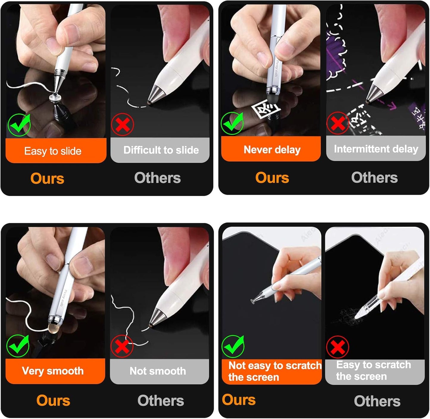 Stylus Pen for Touchscreen - Versatile 4 in 1 High Sensitivity and Precision Tablet Stylus Pen, Universal for iPad,iPhone,Samsung,Android All Capacitive Touch Screens-White