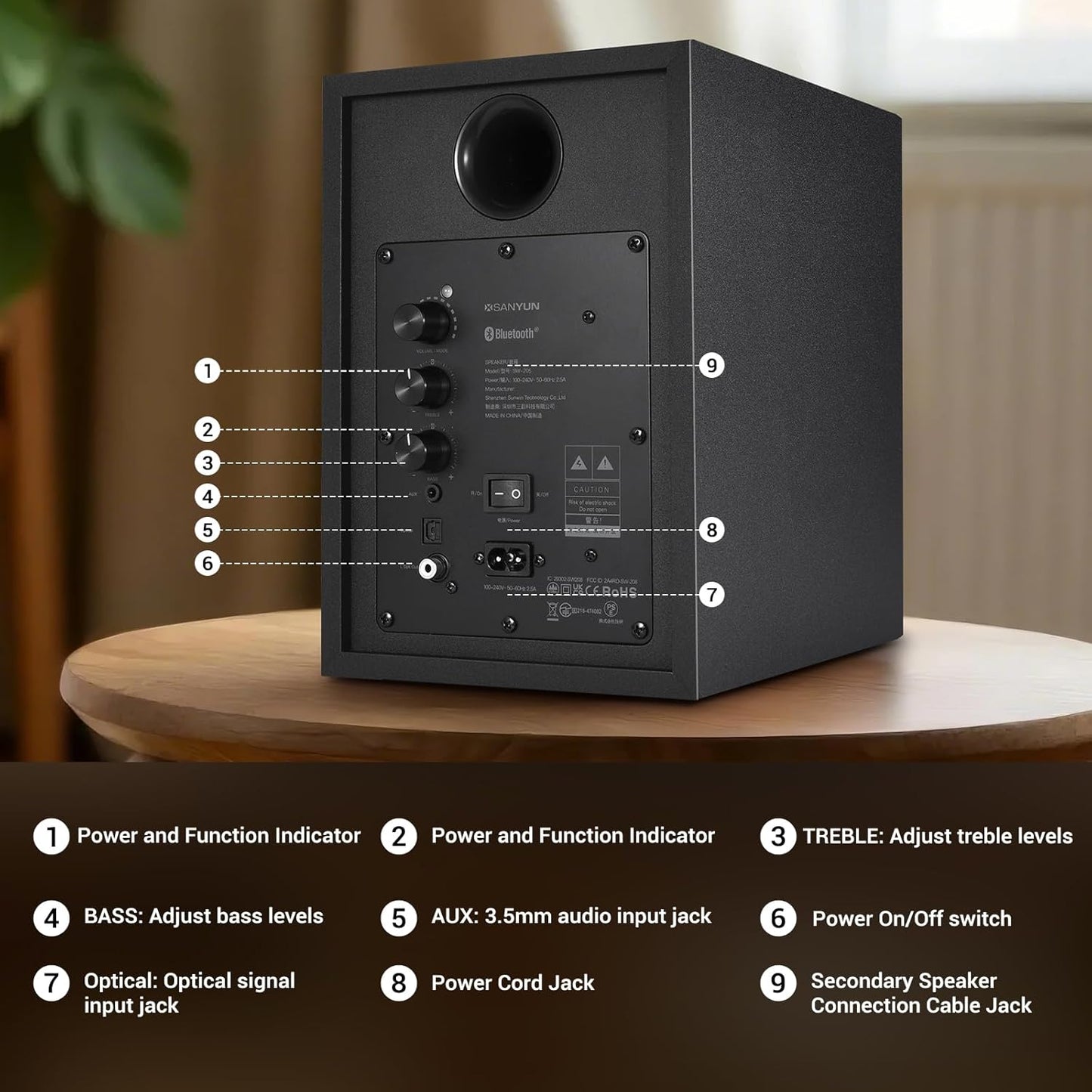SW205 4" Bookshelf Speakers | Immersive HiFi Audio with Virtual Surround | Flagship DAC/DSP Engine | Geometric Diffusion Cabinet | 80W, Bluetooth 5.4/Optical/AUX Inputs, Wireless Remote, Black