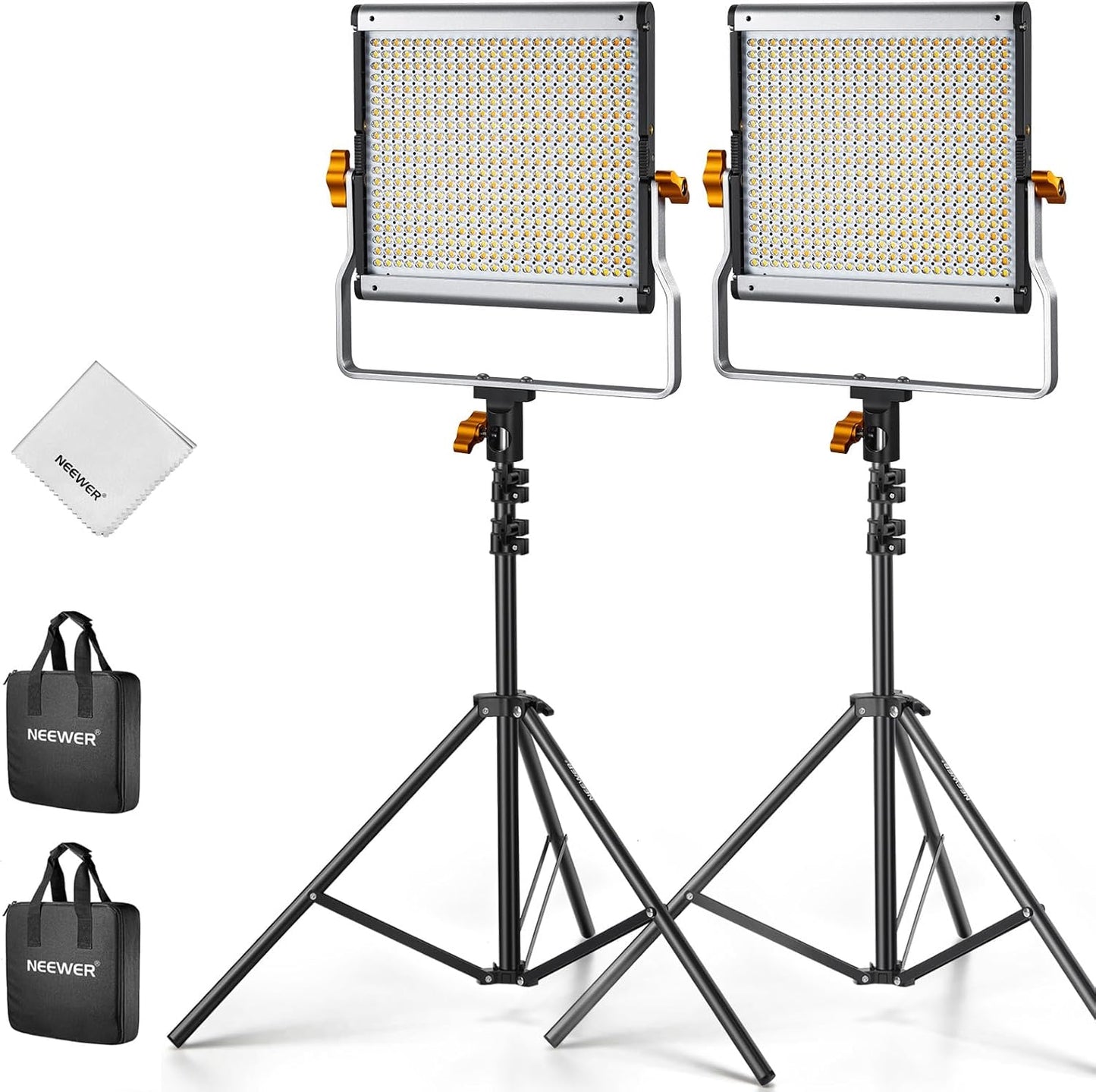 Neewer 2 Pack Dimmable Bi Color 480 LED Video Light Kit with Two 75" Tripod Stands/U Bracket, 3200K-5600K CRI96+ LED Panel Light for YouTube Recording Studio Photography Streaming Key Lighting