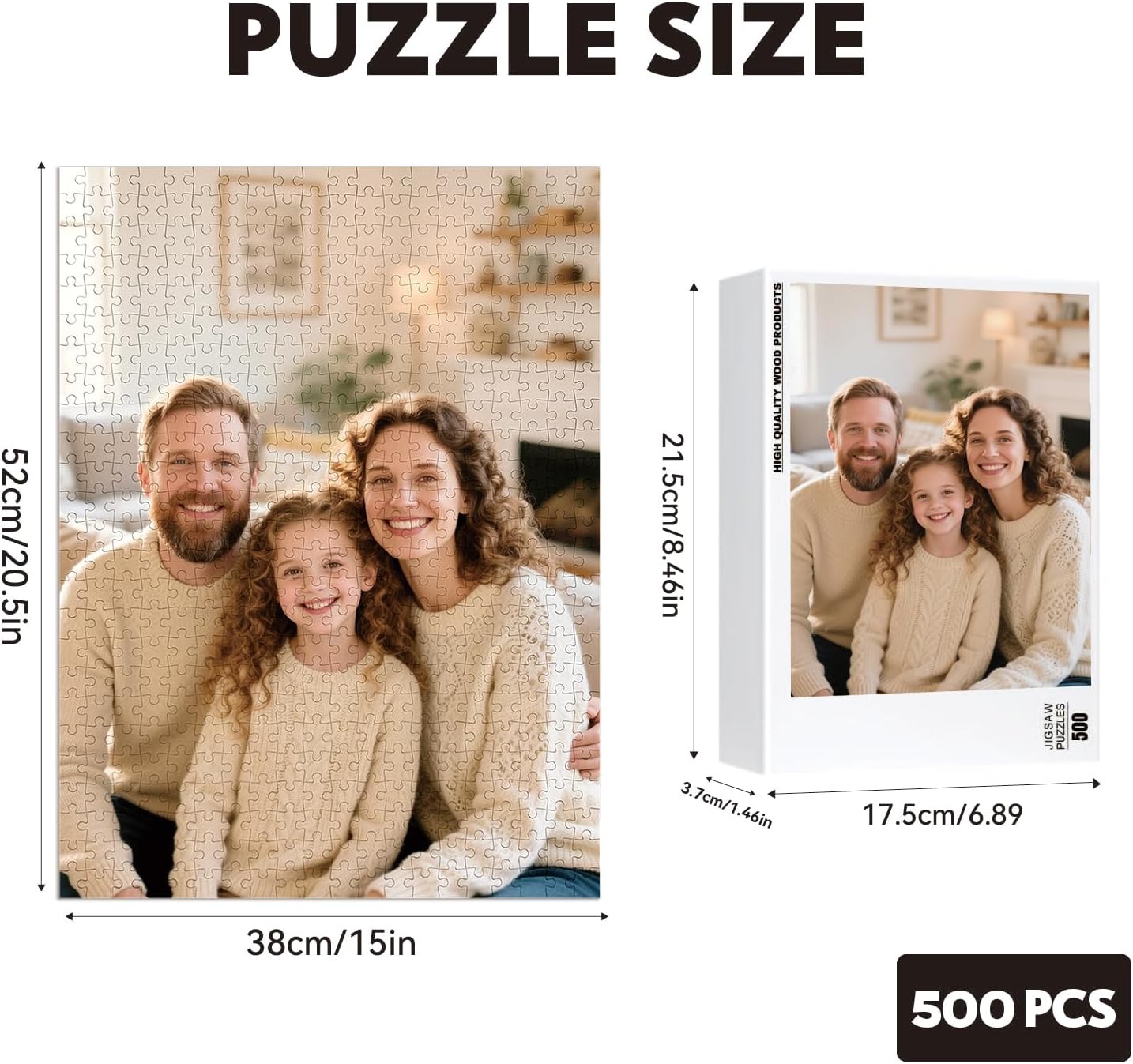 Custom Puzzles from Photos, Personalized Natural Wood Puzzle with 120/200/300/500/1000 Pieces, Customized Jigsaw Create Timeless Memories for Adults, Family, Father's Day, Lover, Pet