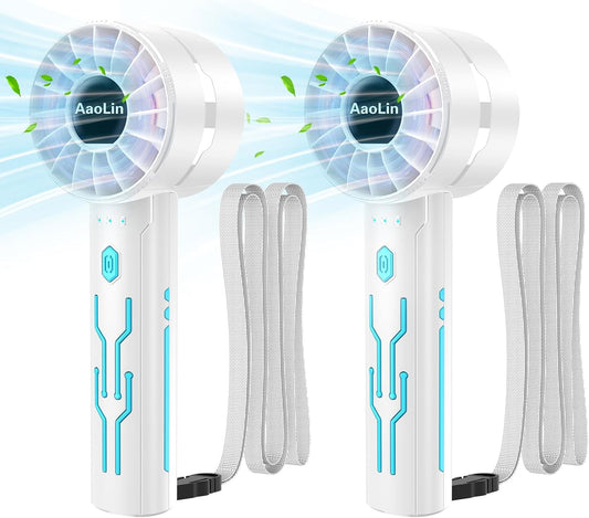 2PCS Portable High-Speed Mini Handheld Fan, USB Rechargeable Neck Personal Mini Fan(7000 Rpm High-Speed Motor, Lasts 4-16 Hours) 4-Speed Powerful Wind Fans For Summer Outdoor Traveling, Gifts For Kids
