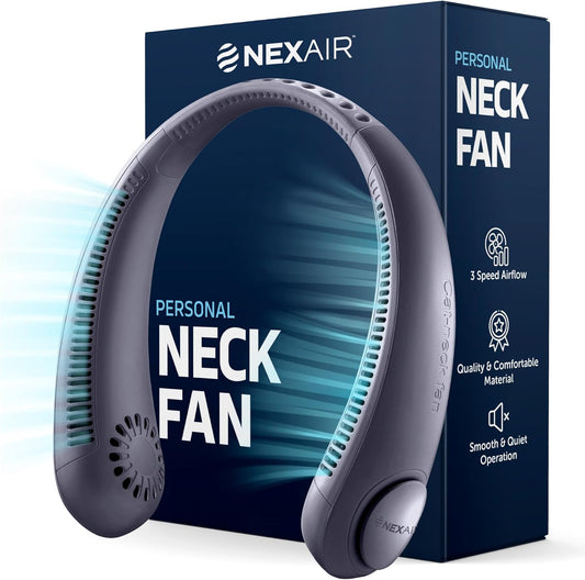 Portable Neck Fan - 3 Speed Rechargeable Bladeless Neck Fan, Adjustable Personal Black Neck Fan For Women & Men Modern Design, Great Cooling Fan For Travel, Indoor, Outdoors & Sports (Blue)