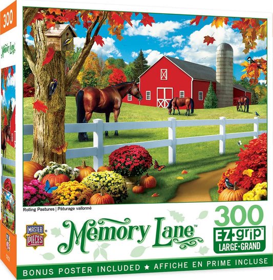 MasterPieces - 300 Piece Jigsaw Puzzle, Large EZ Grip Shapes, Rolling Pastures, Fun for Adults, Seniors, Family, Kids, Non-Glare Finish, 18"x24"