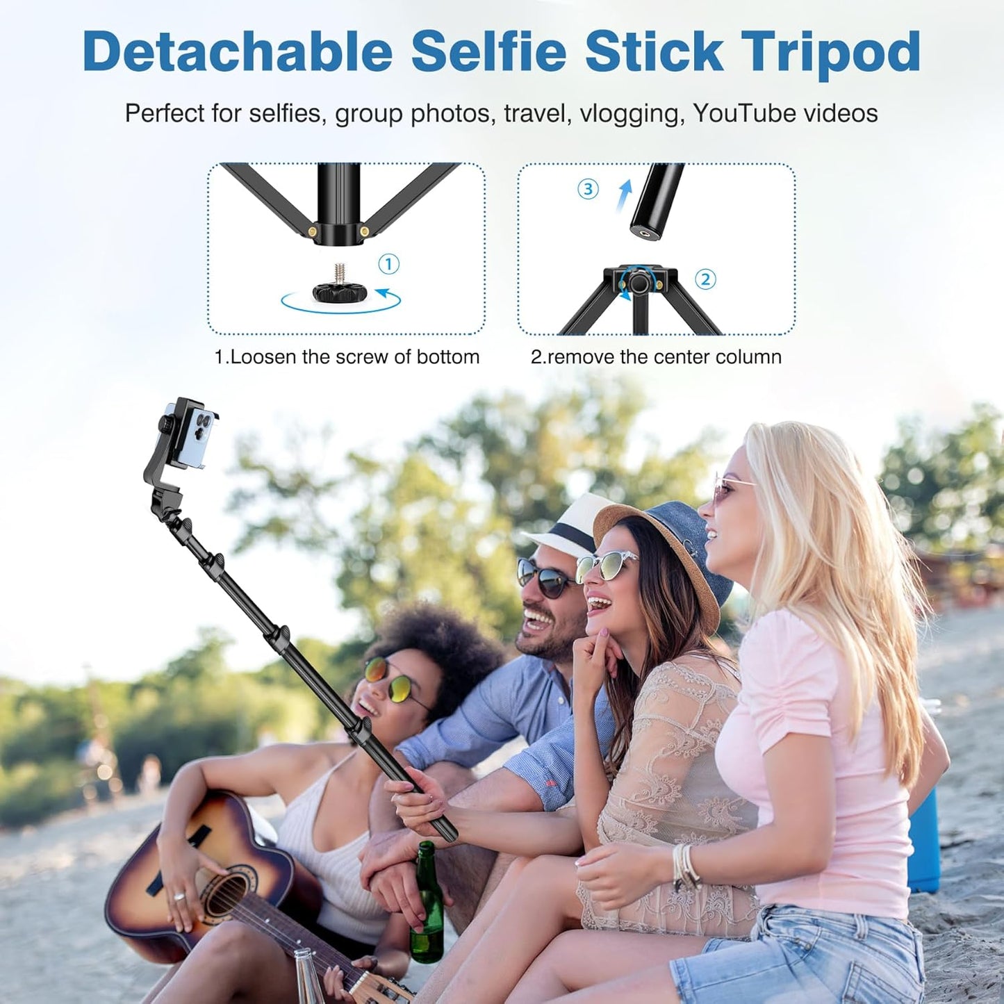 70" Phone Tripod with Remote & Holder, Portable Cell Phone Stand, Selfie Stick for Video Recording, Compatible with iPhone 14/13 Pro Max/Android/Camera